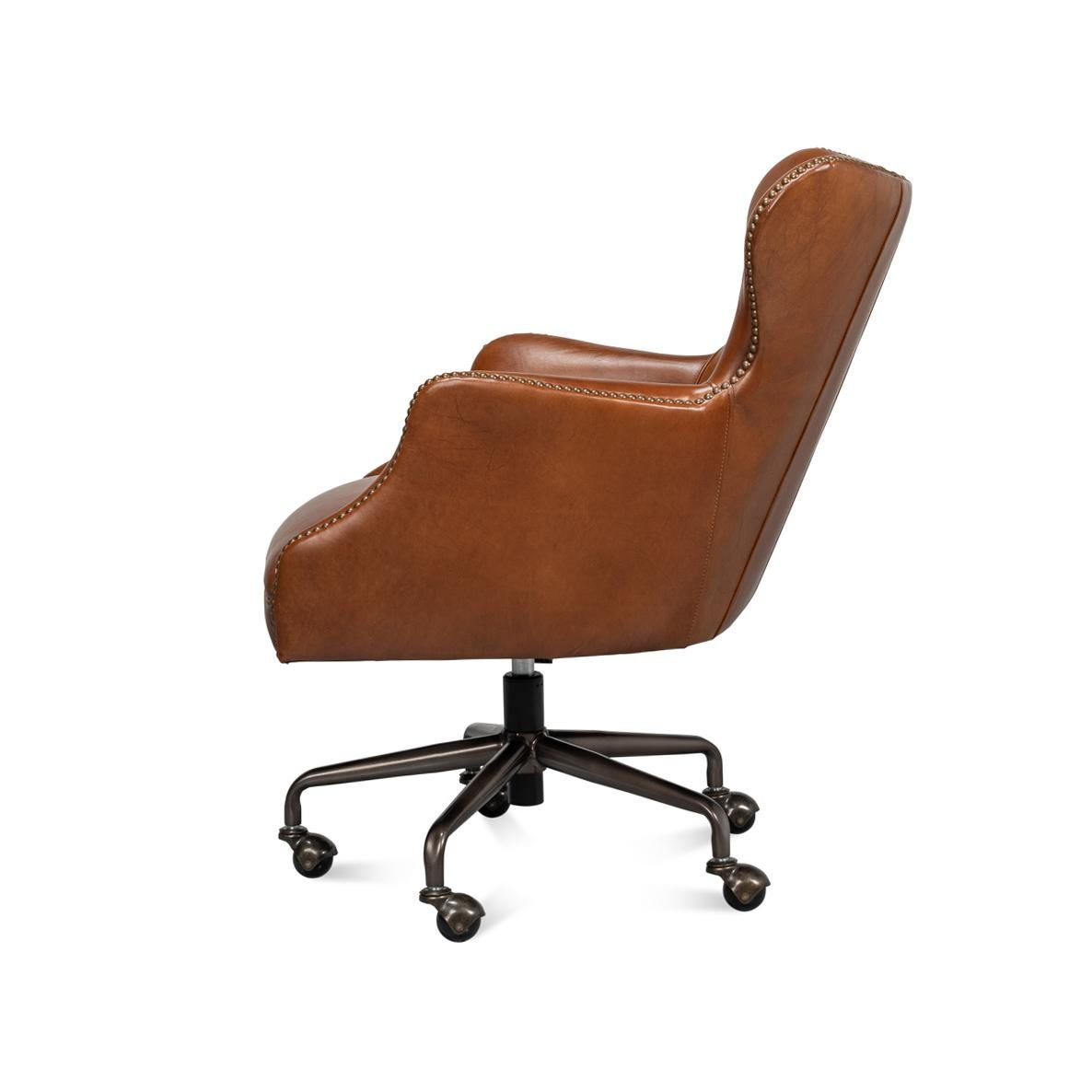 Mid-Century Modern Chaise de bureau moderne en cuir marron en vente