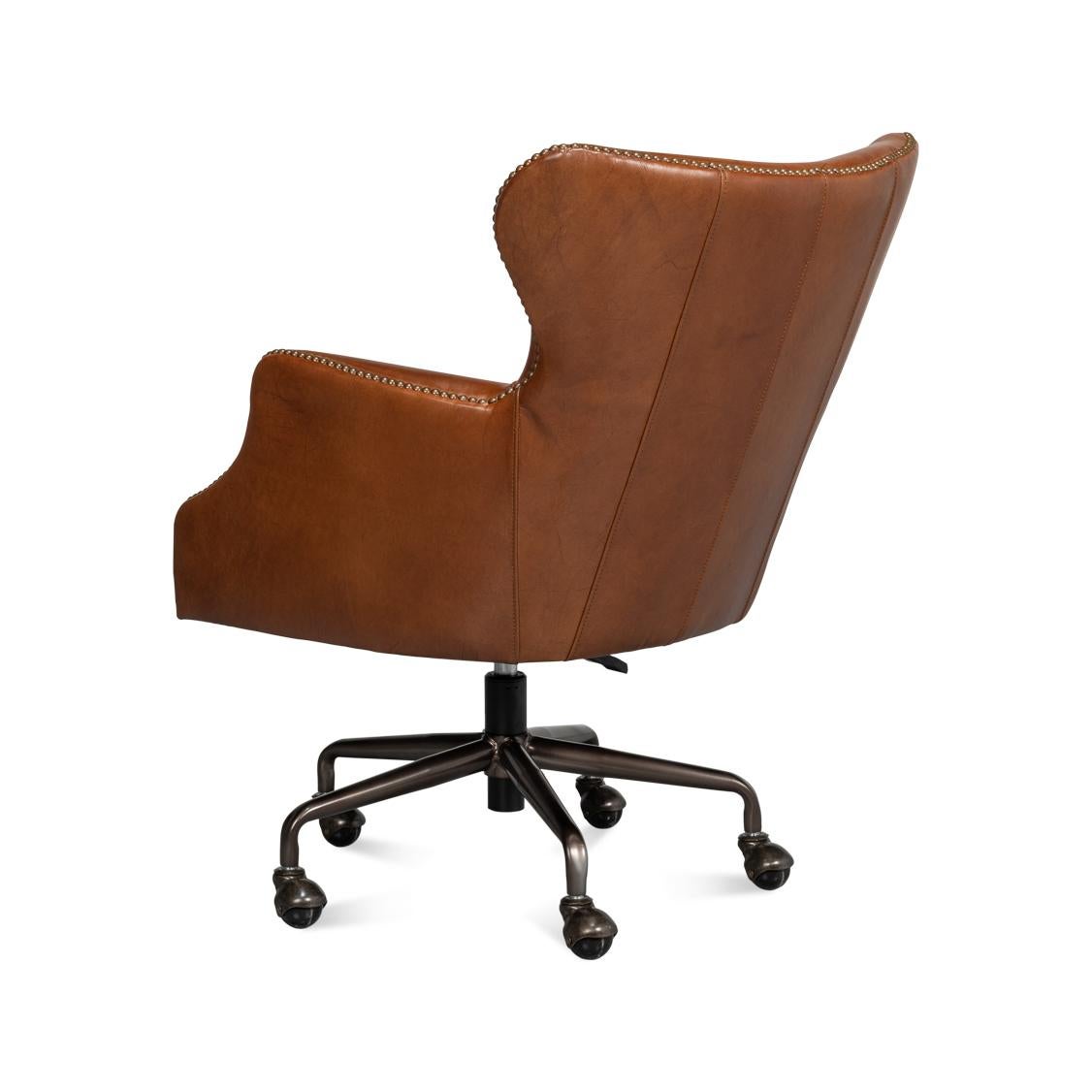 Chaise de bureau moderne en cuir marron Neuf - En vente à Westwood, NJ