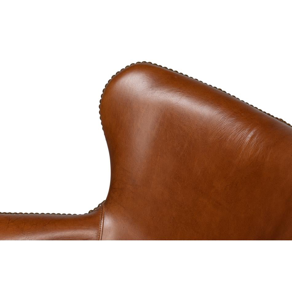 Modern Brown Leather Desk Chair In New Condition For Sale In Westwood, NJ