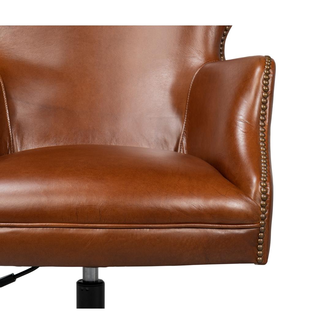 Contemporary Modern Brown Leather Desk Chair For Sale