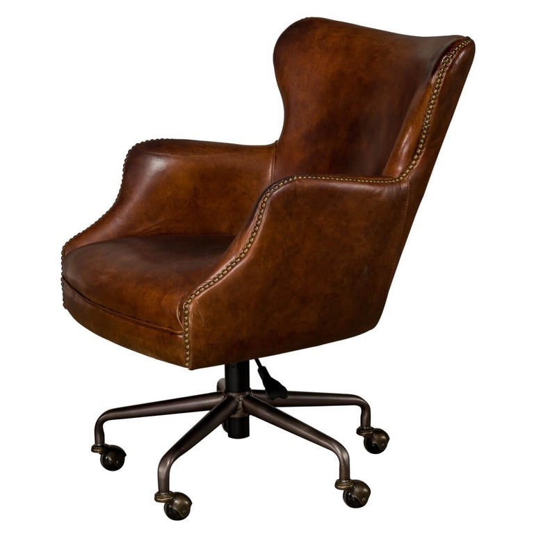 Modern Brown Leather Desk Chair For, Wood Leather Desk Chair