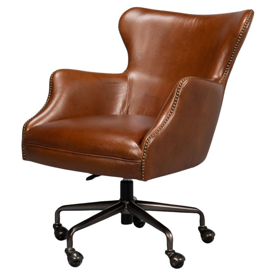 Modern Brown Leather Desk Chair For Sale