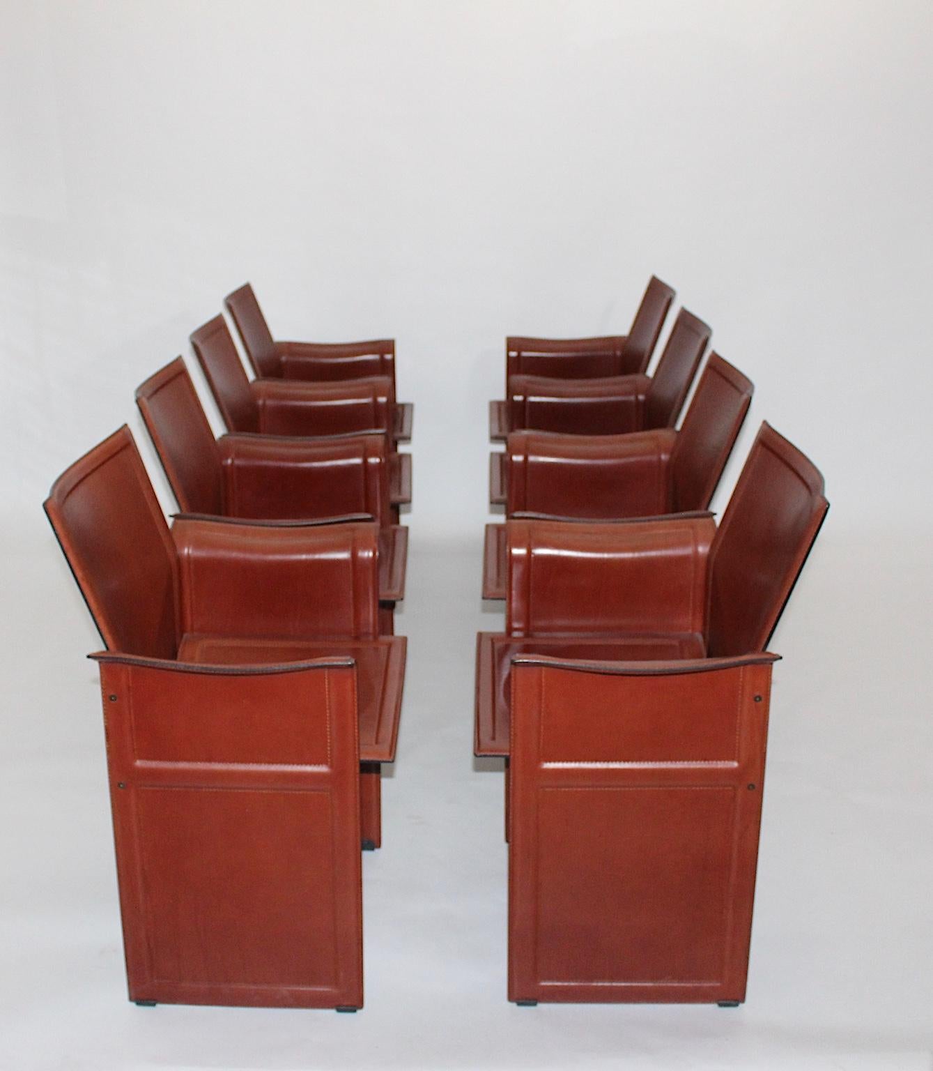 Modern Brown Leather Vintage Dining Chairs Tito Agnoli for Matteo Grassi, 1979 For Sale 5