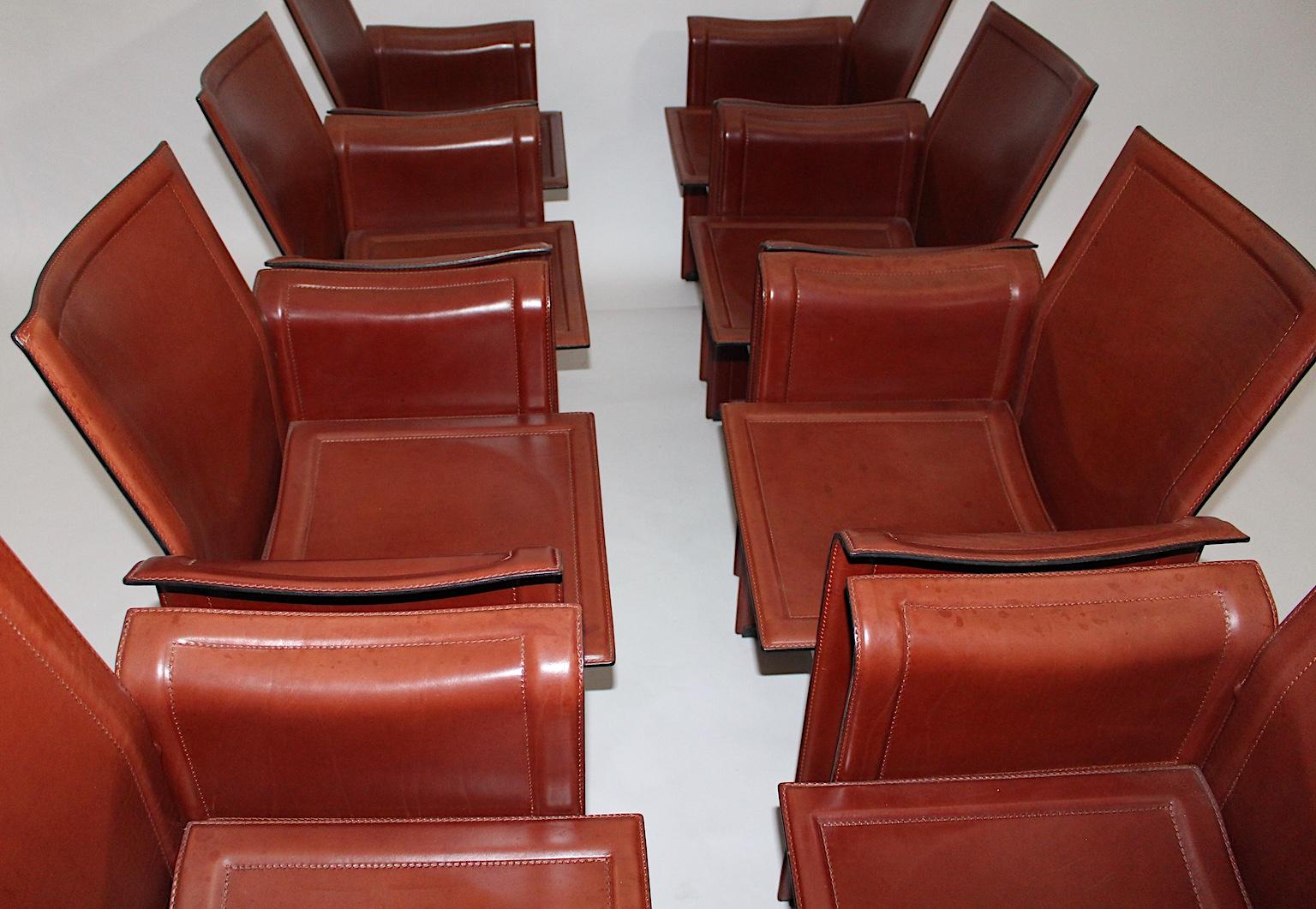 Chaises de salle à manger modernes en cuir Brown Tito Agnoli pour Matteo Grassi, 1979 en vente 9