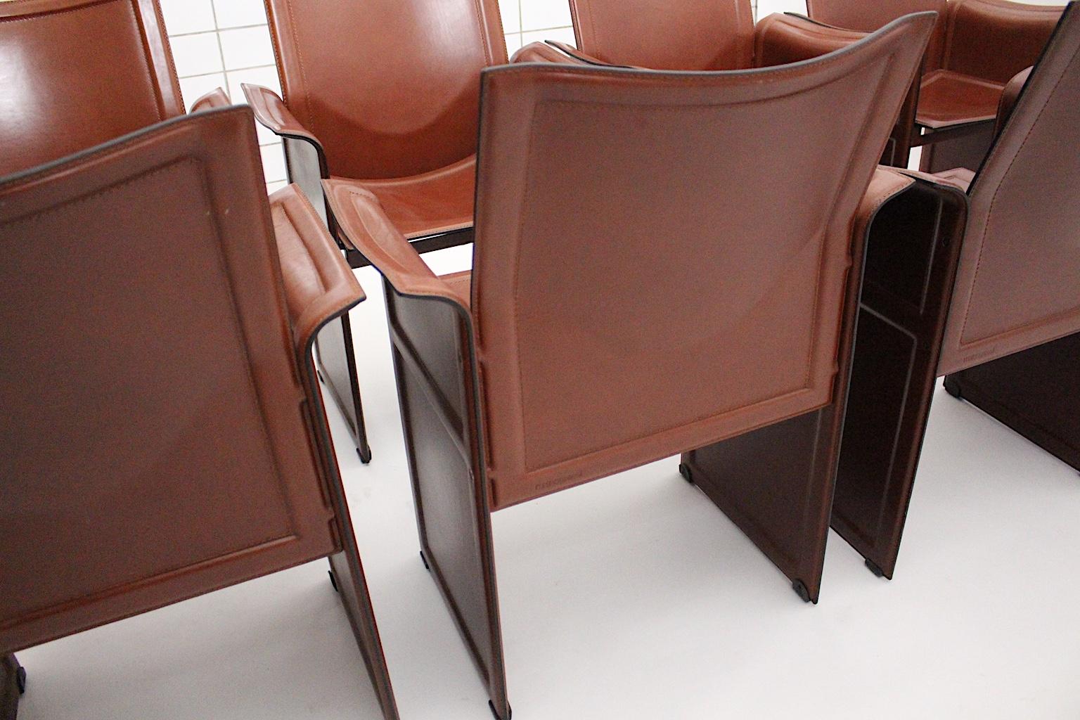 Modern Brown Leather Vintage Dining Chairs Tito Agnoli for Matteo Grassi, 1979 For Sale 12