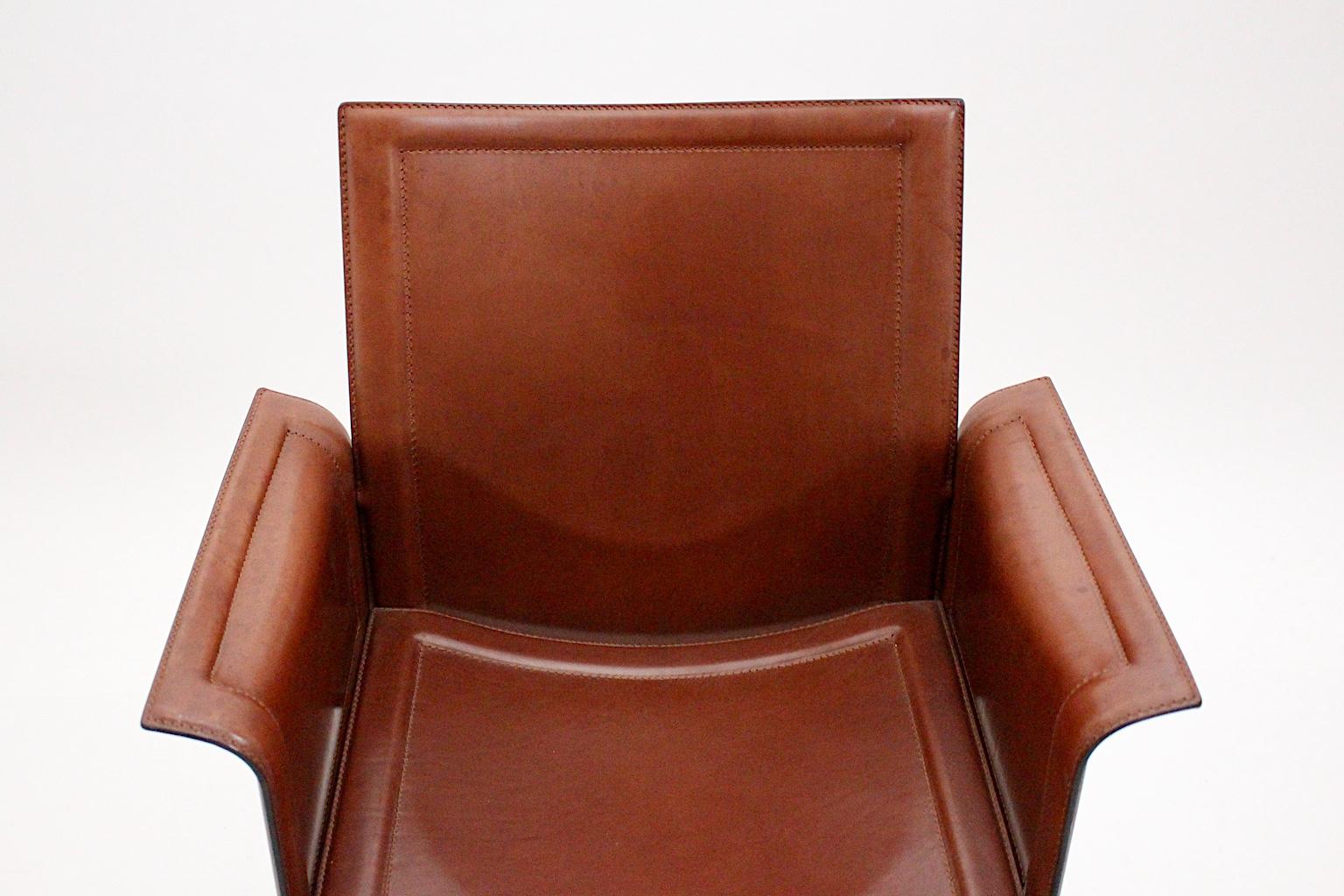 Modern Brown Leather Vintage Dining Chairs Tito Agnoli for Matteo Grassi, 1979 For Sale 14
