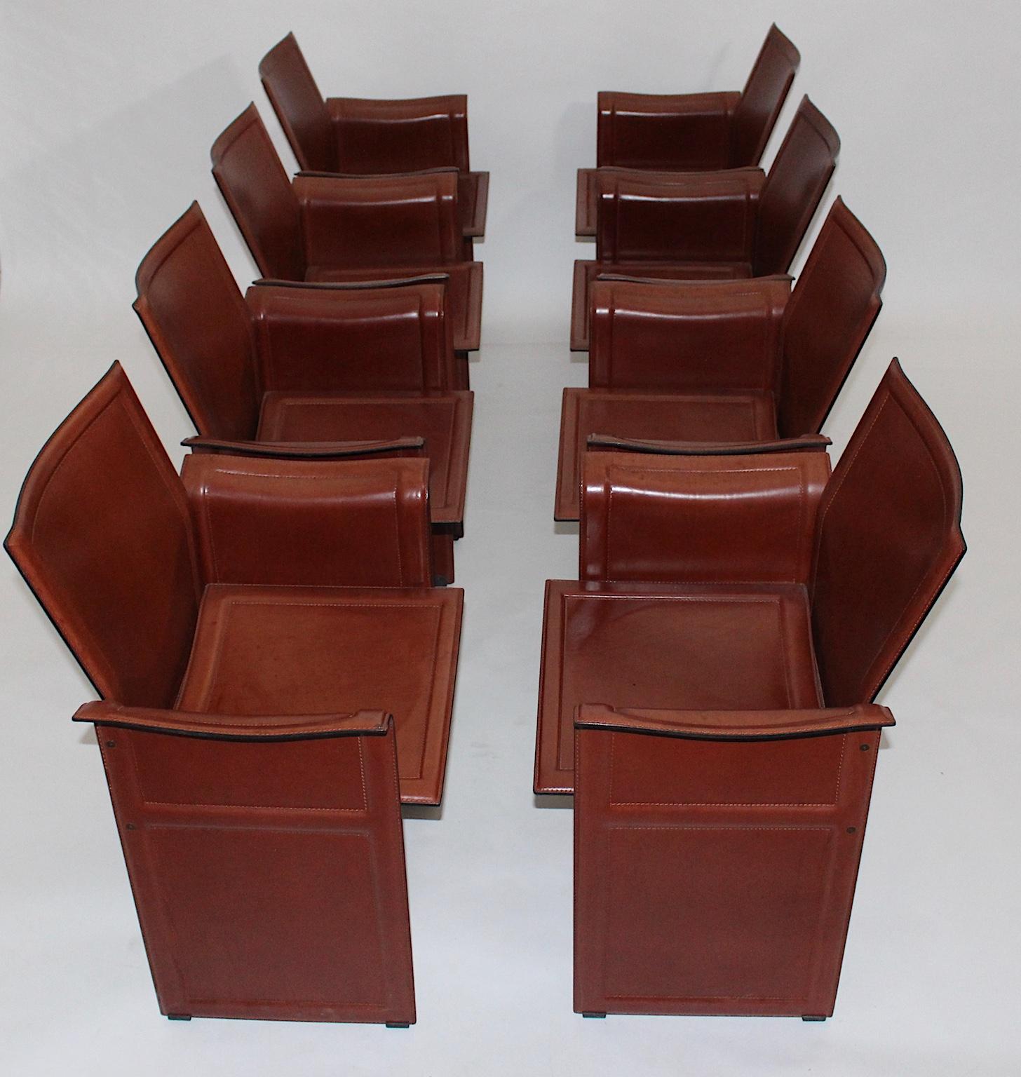 Modern Brown Leather Vintage Dining Chairs Tito Agnoli for Matteo Grassi, 1979 For Sale 15
