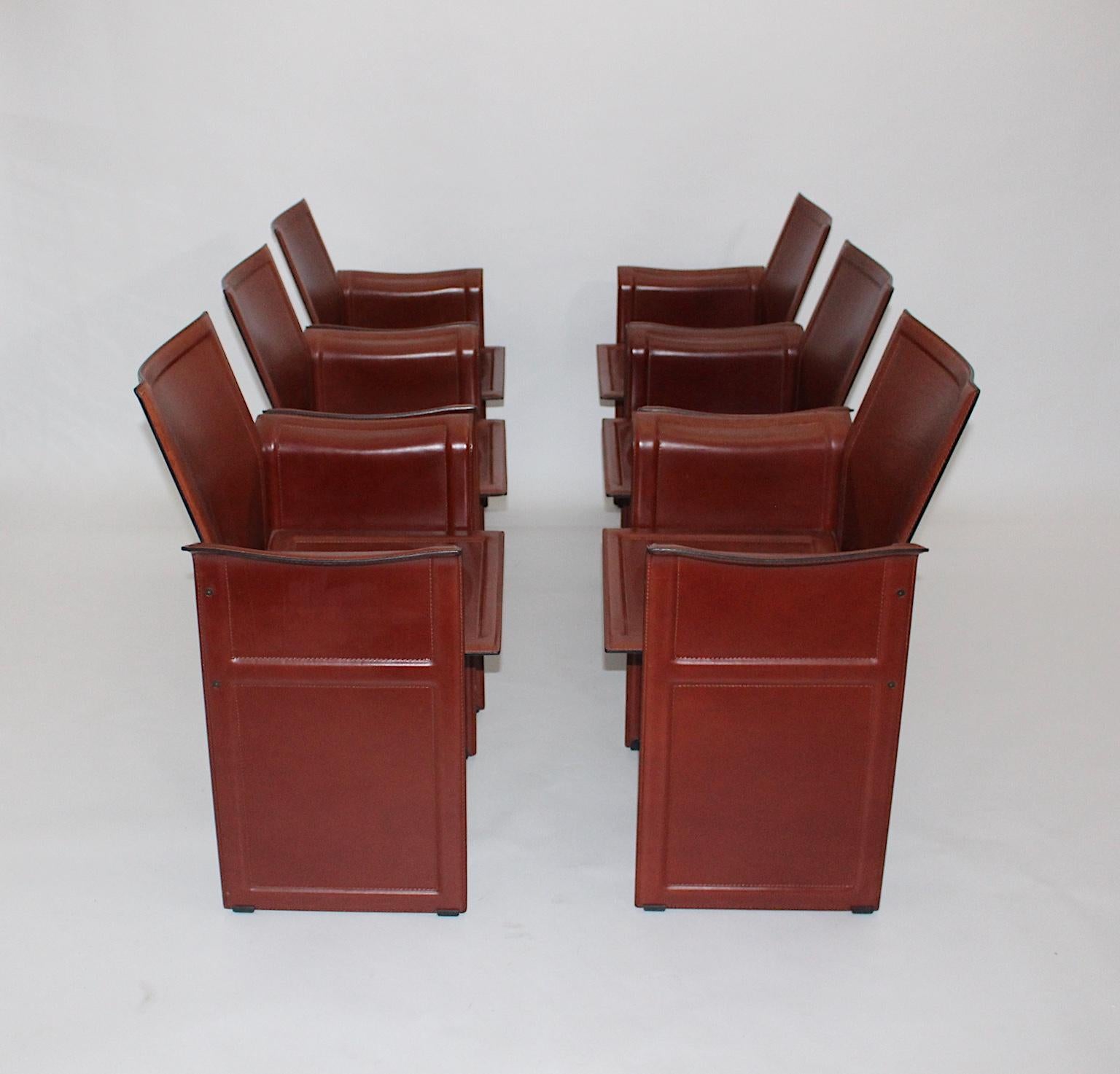 Modern Brown Leather Vintage Dining Chairs Tito Agnoli for Matteo Grassi, 1979 For Sale 2