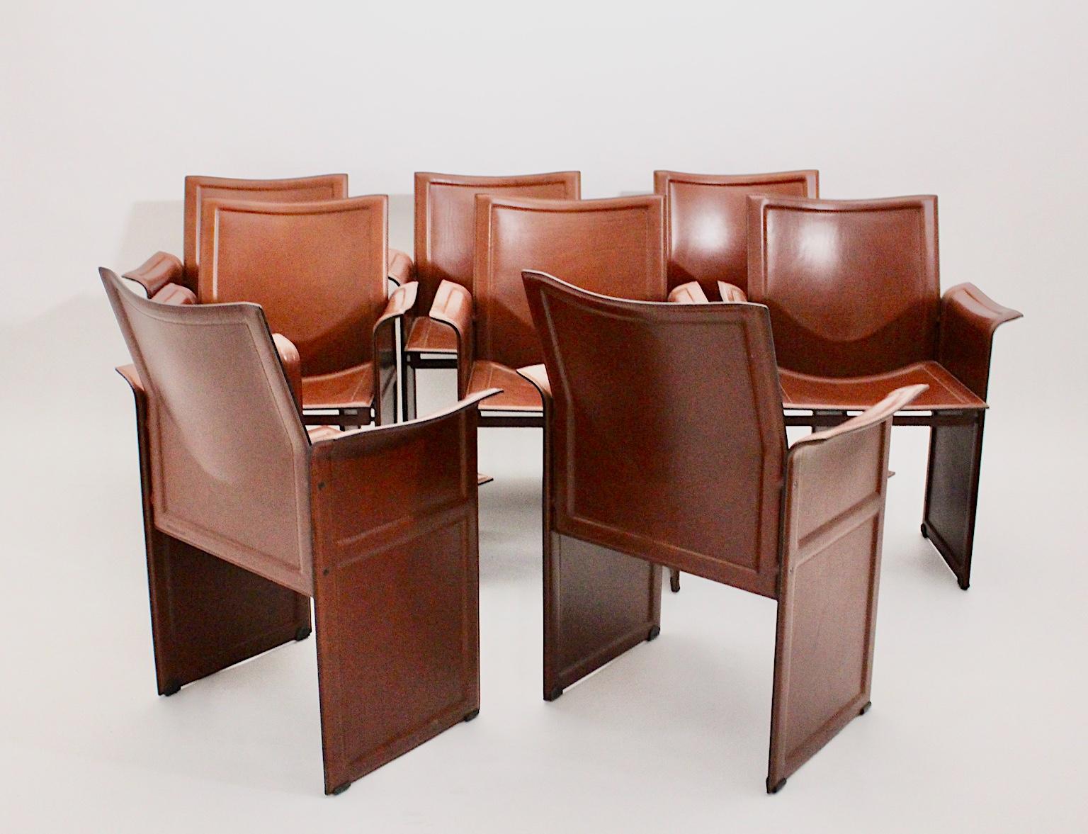 Modern Brown Leather Vintage Dining Chairs Tito Agnoli for Matteo Grassi, 1979 For Sale 3