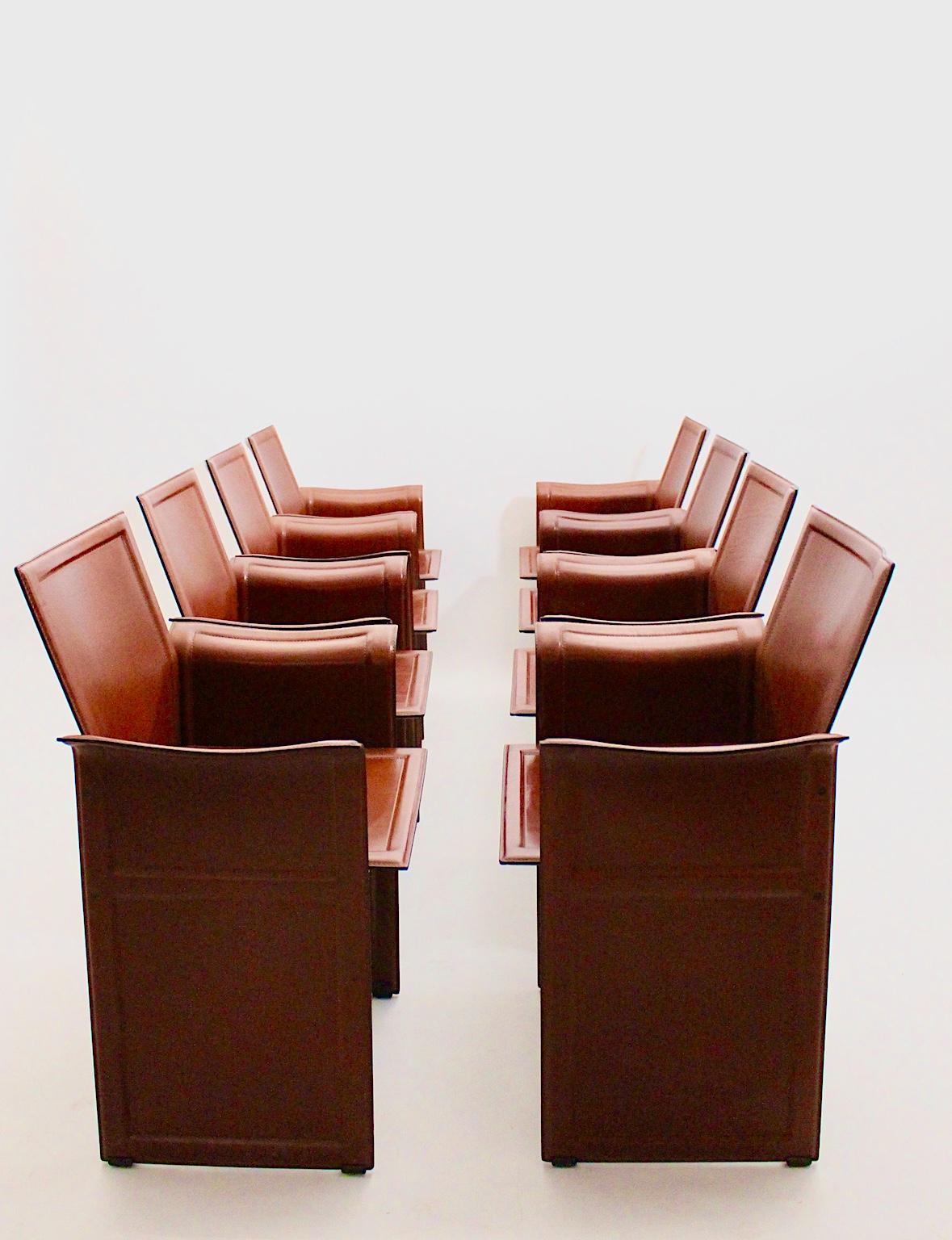 Modern Brown Leather Vintage Dining Chairs Tito Agnoli for Matteo Grassi, 1979 For Sale 4