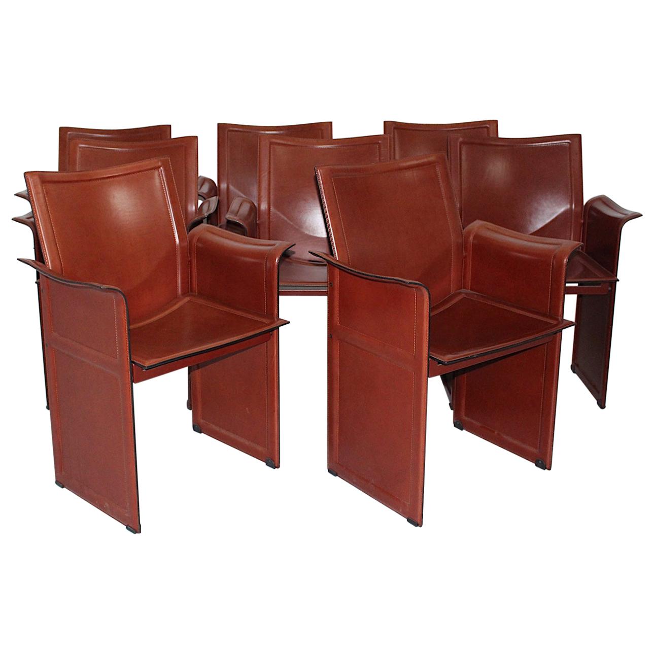 Modern Brown Leather Vintage Dining Chairs Tito Agnoli for Matteo Grassi, 1979 For Sale