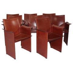 Modern Brown Leather Vintage Dining Chairs Tito Agnoli for Matteo Grassi, 1979