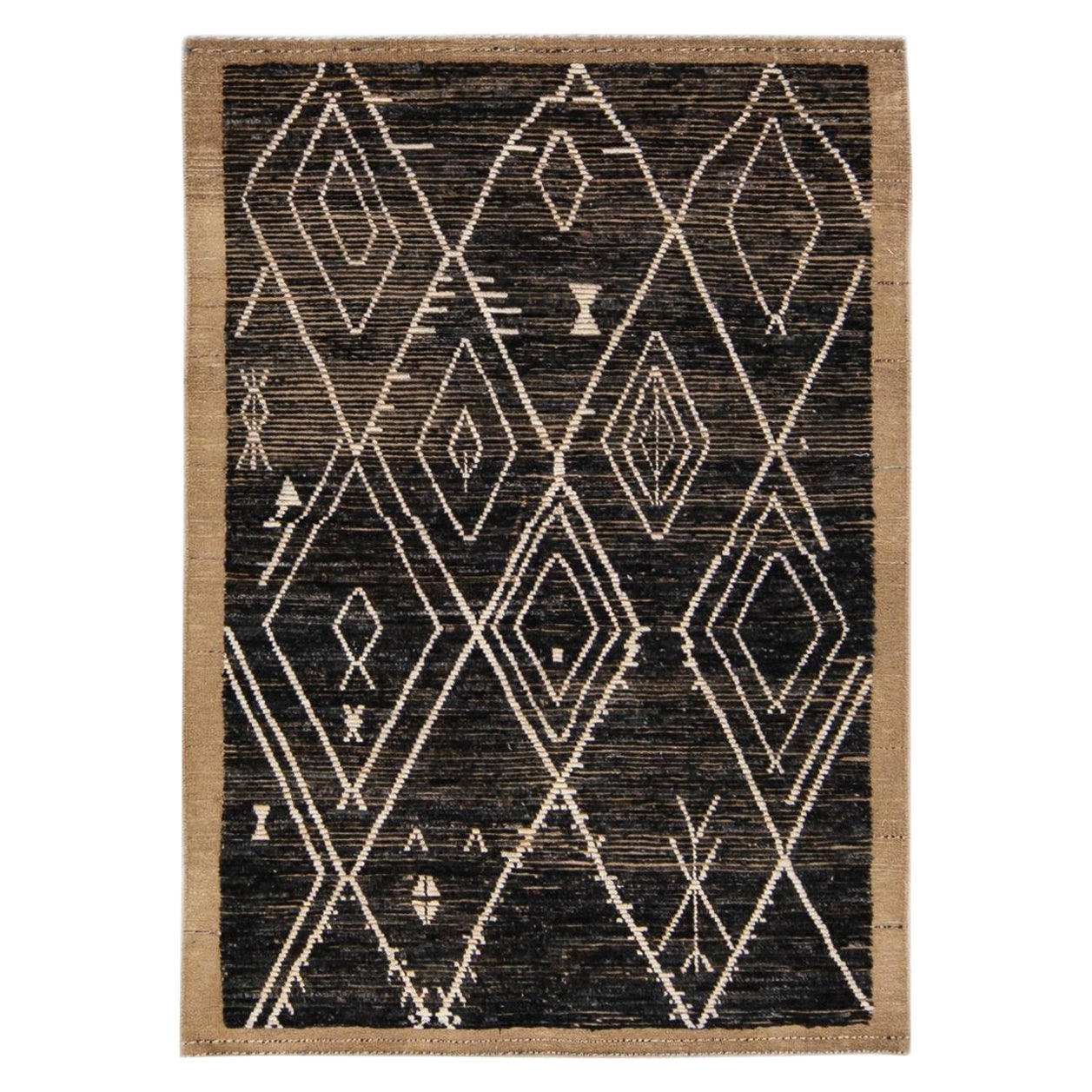 Tapis moderne en laine marron de style marocain Boho géométrique fait à la main