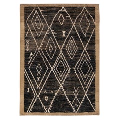 Tapis moderne en laine marron de style marocain Boho géométrique fait à la main