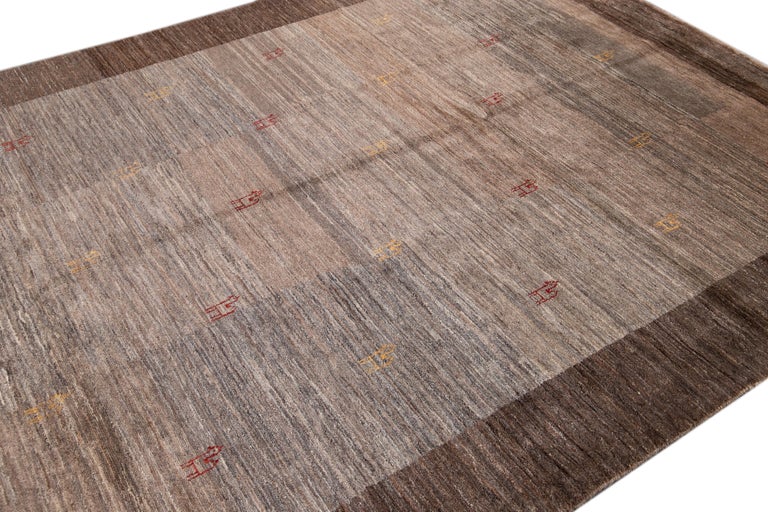 Modern Brown Persian Gabbeh Handmade Wool Rug For Sale at 1stDibs