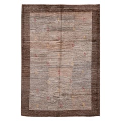 Tapis moderne persan Gabbeh marron en laine fait à la main