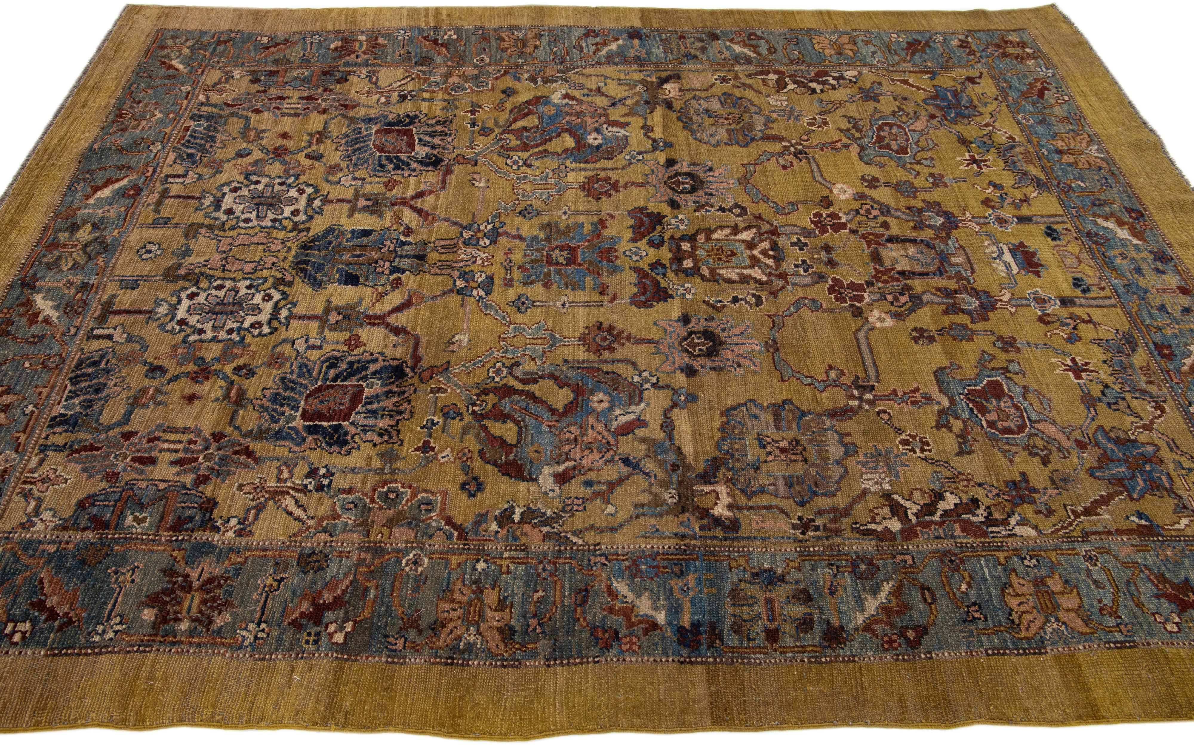 Hand-Knotted Modern Brown Revival Handmade Wool Rug with Floral Motif For Sale