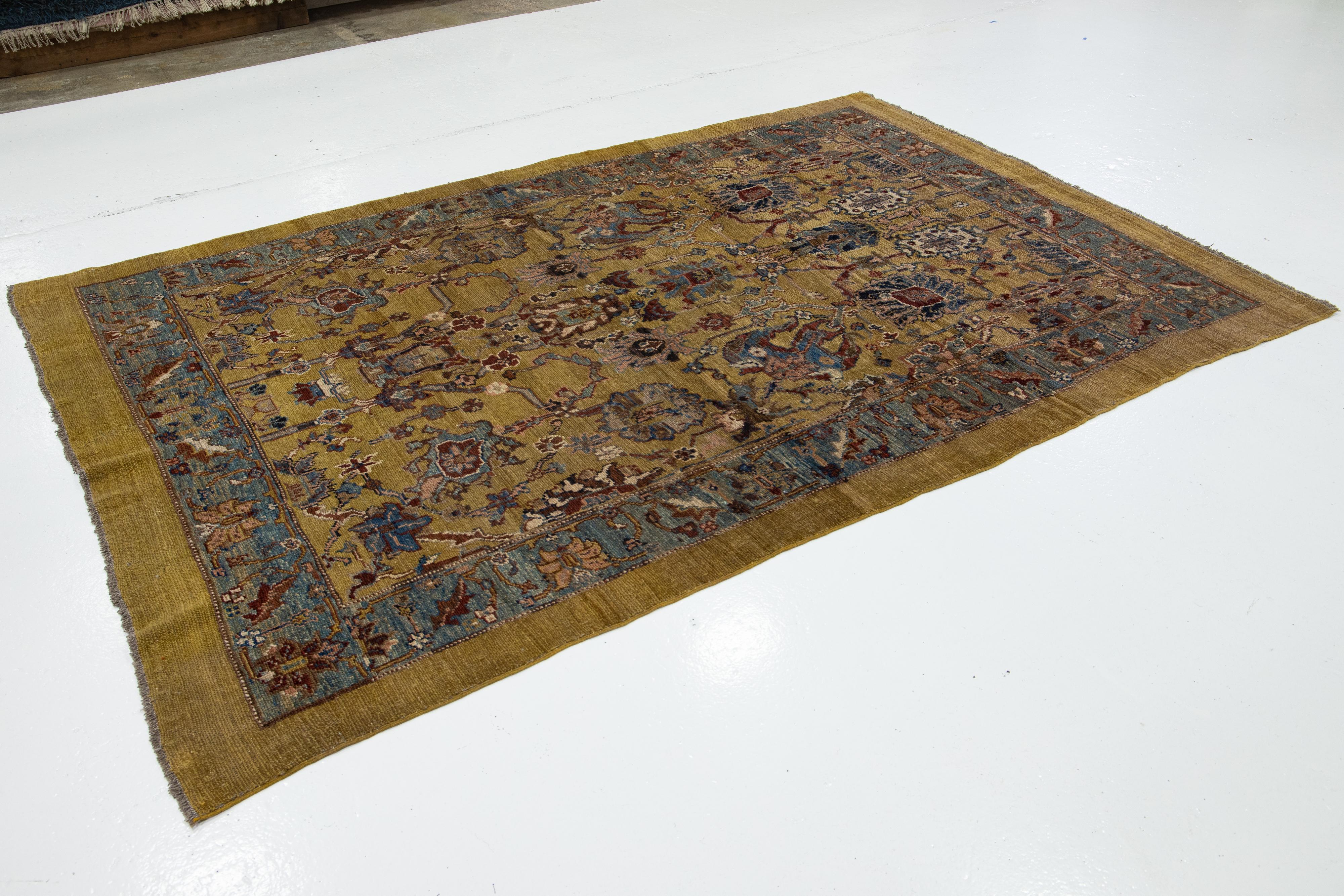 Hand-Knotted Modern Brown Revival Handmade Wool Rug with Floral Motif For Sale