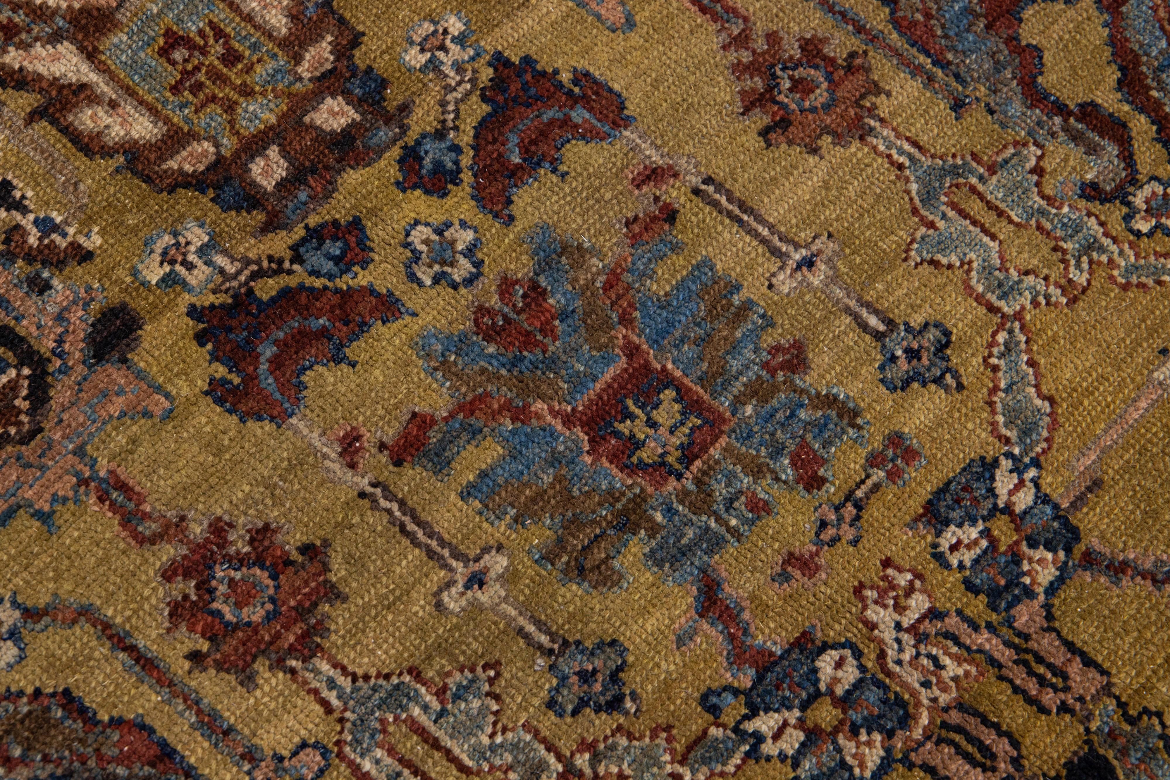 Modern Brown Revival Handmade Wool Rug with Floral Motif In New Condition For Sale In Norwalk, CT