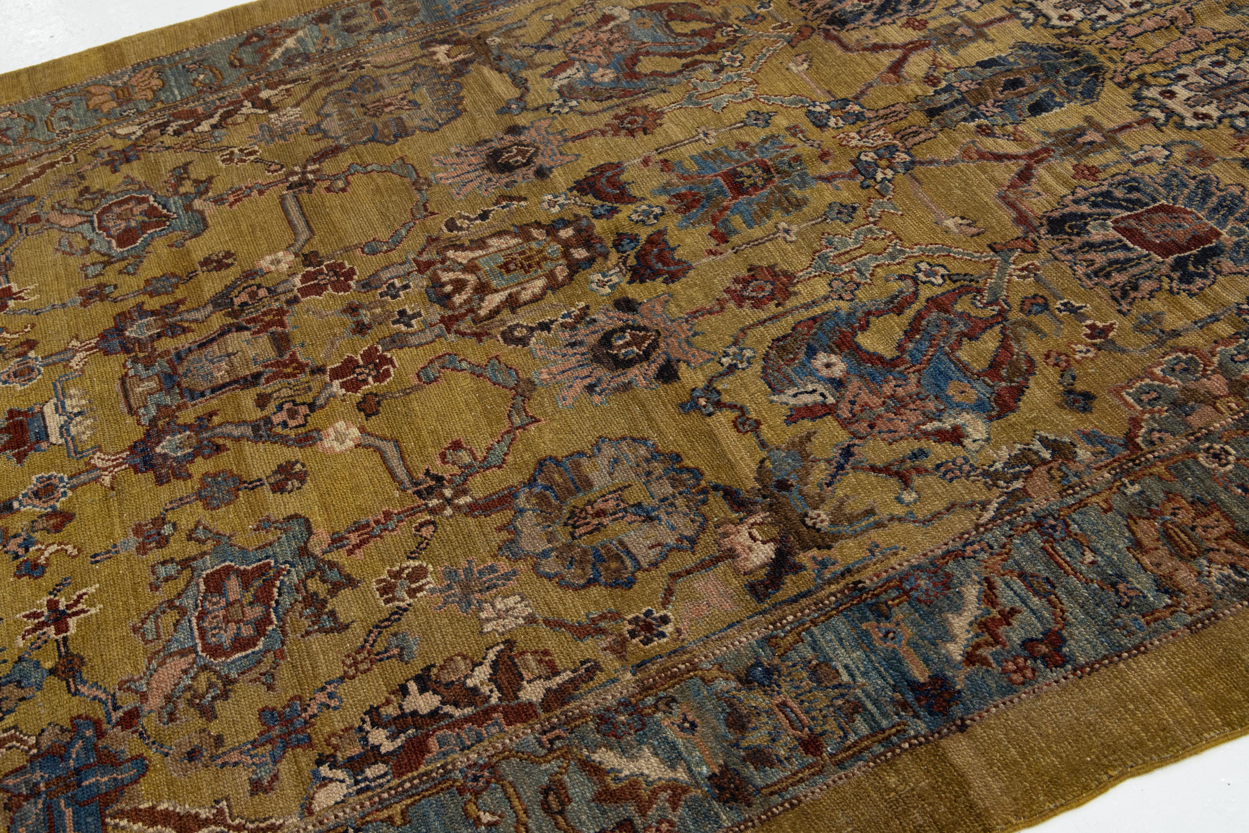 Modern Brown Revival Handmade Wool Rug with Floral Motif In New Condition For Sale In Norwalk, CT