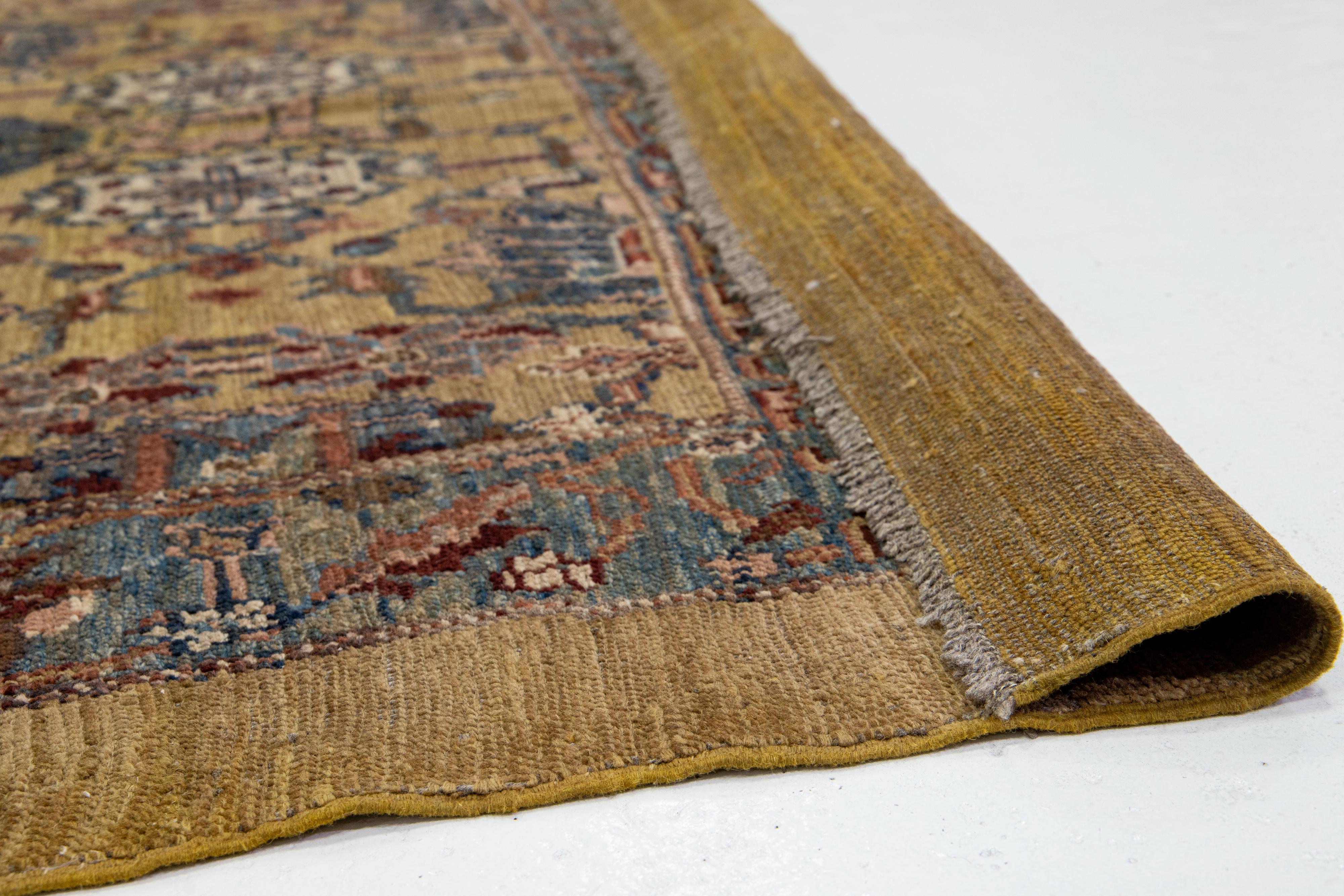 Modern Brown Revival Handmade Wool Rug with Floral Motif For Sale 2
