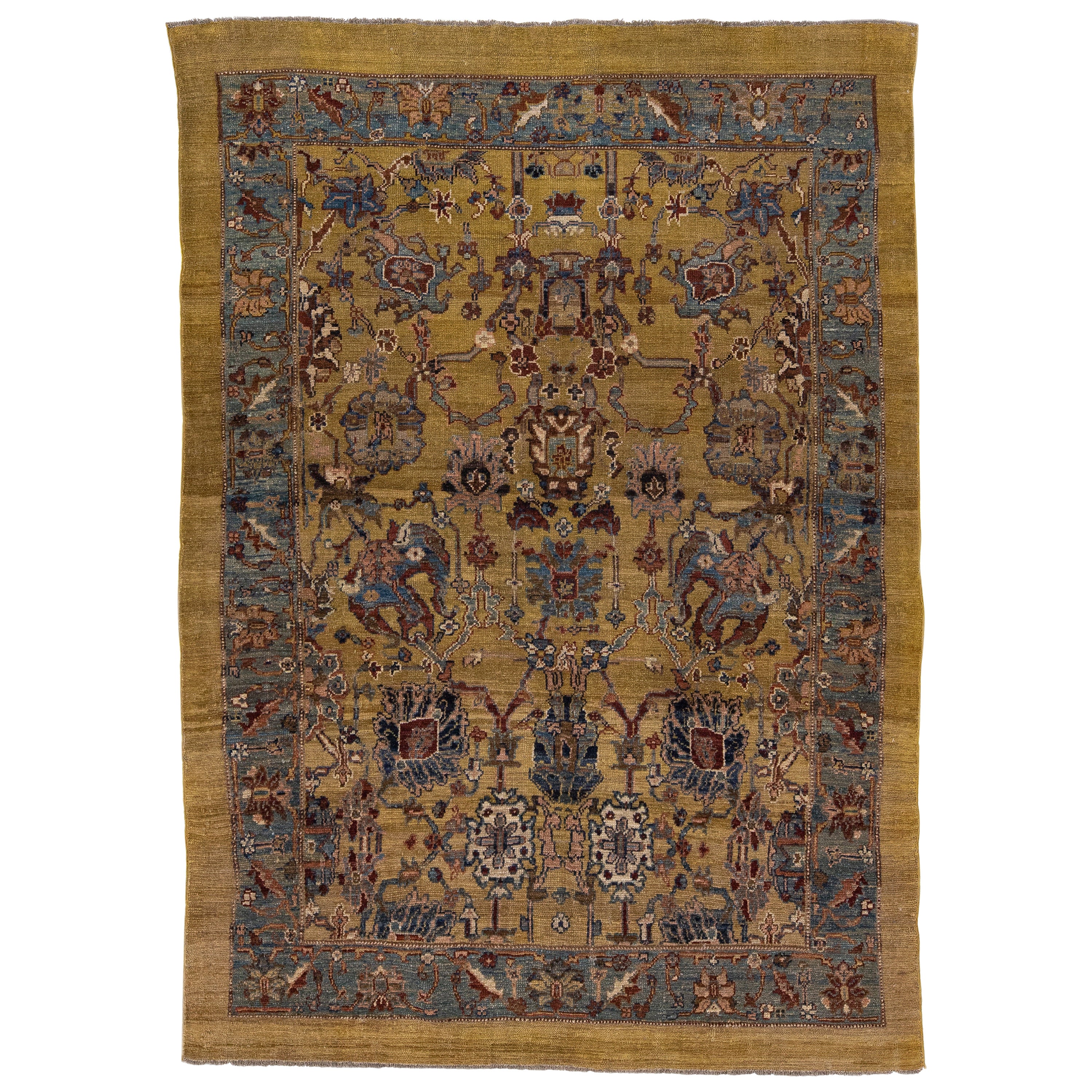 Tapis en laine fait main de style néo-gothique moderne avec motif floral