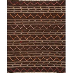Modern Brown Striped Turkish Kilim Rug