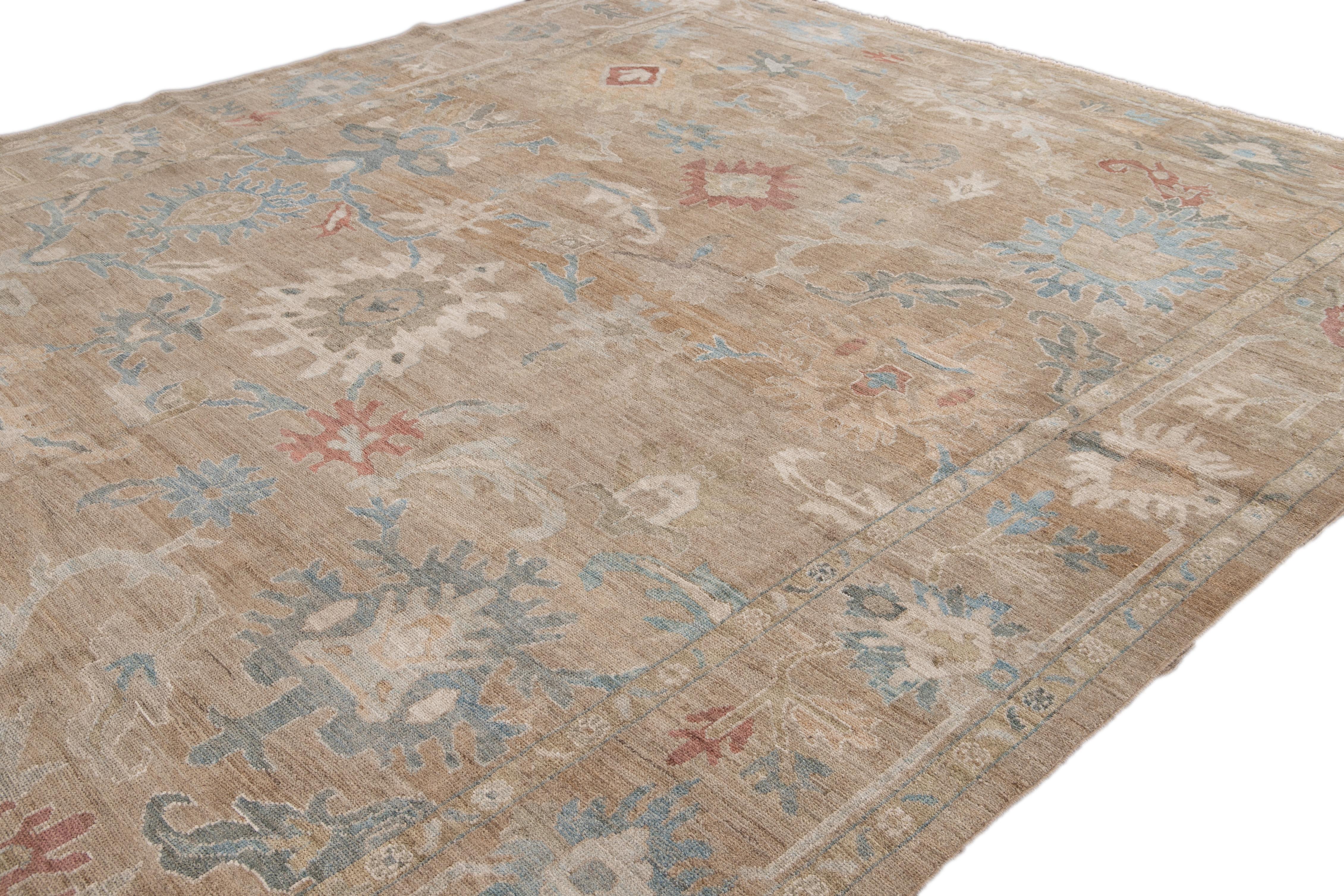 Contemporary Modern Brown Sultanabad Handmade Floral Wool Rug For Sale