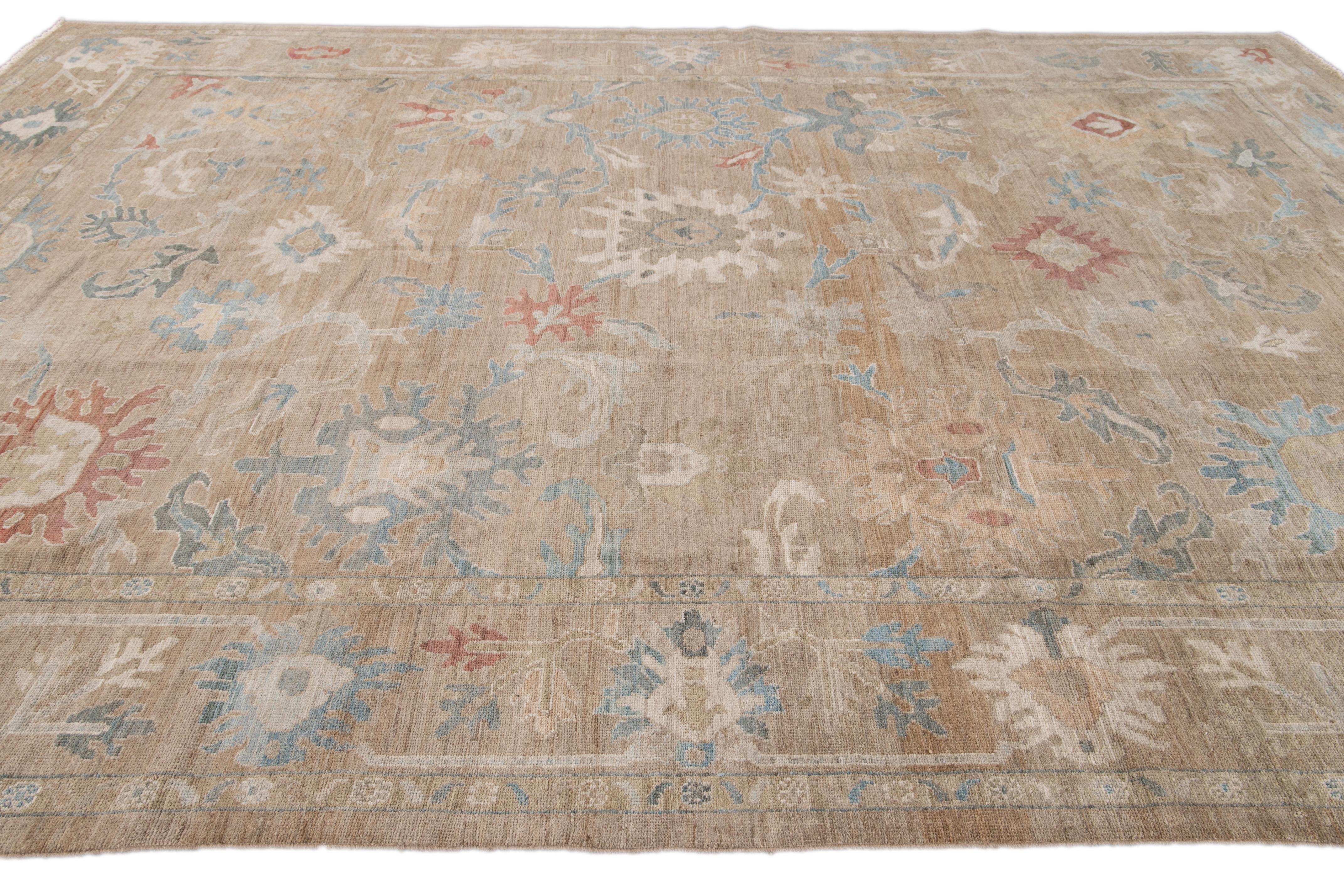 Modern Brown Sultanabad Handmade Floral Wool Rug For Sale 1