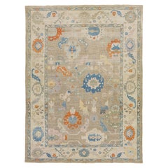 Moderner brauner Sultanabad-Wollteppich, handgefertigt mit Blumenmuster
