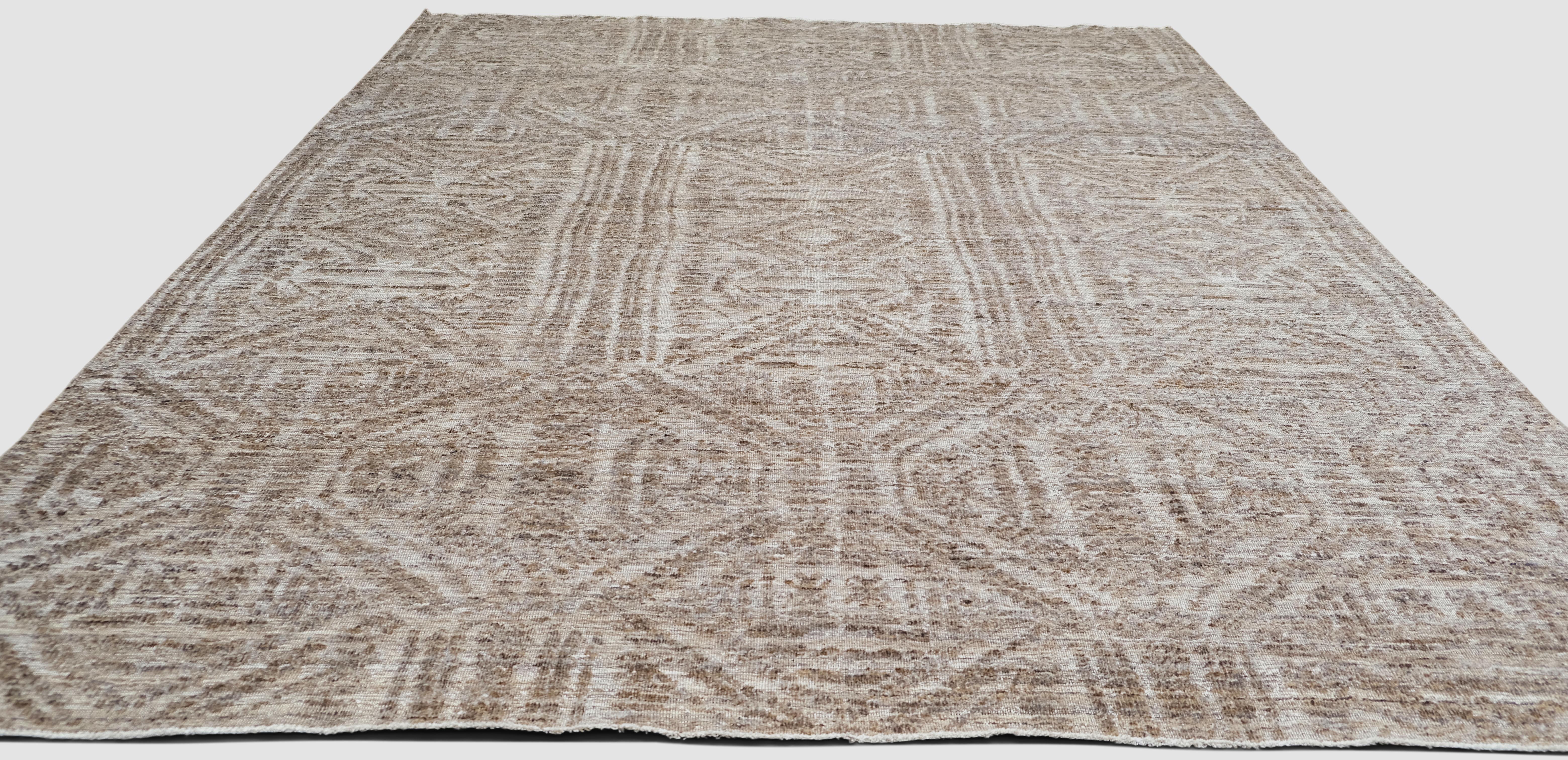 Hand-Knotted Modern Brown Tribal Geometric Designed Wool Rug 9'2''x12' For Sale