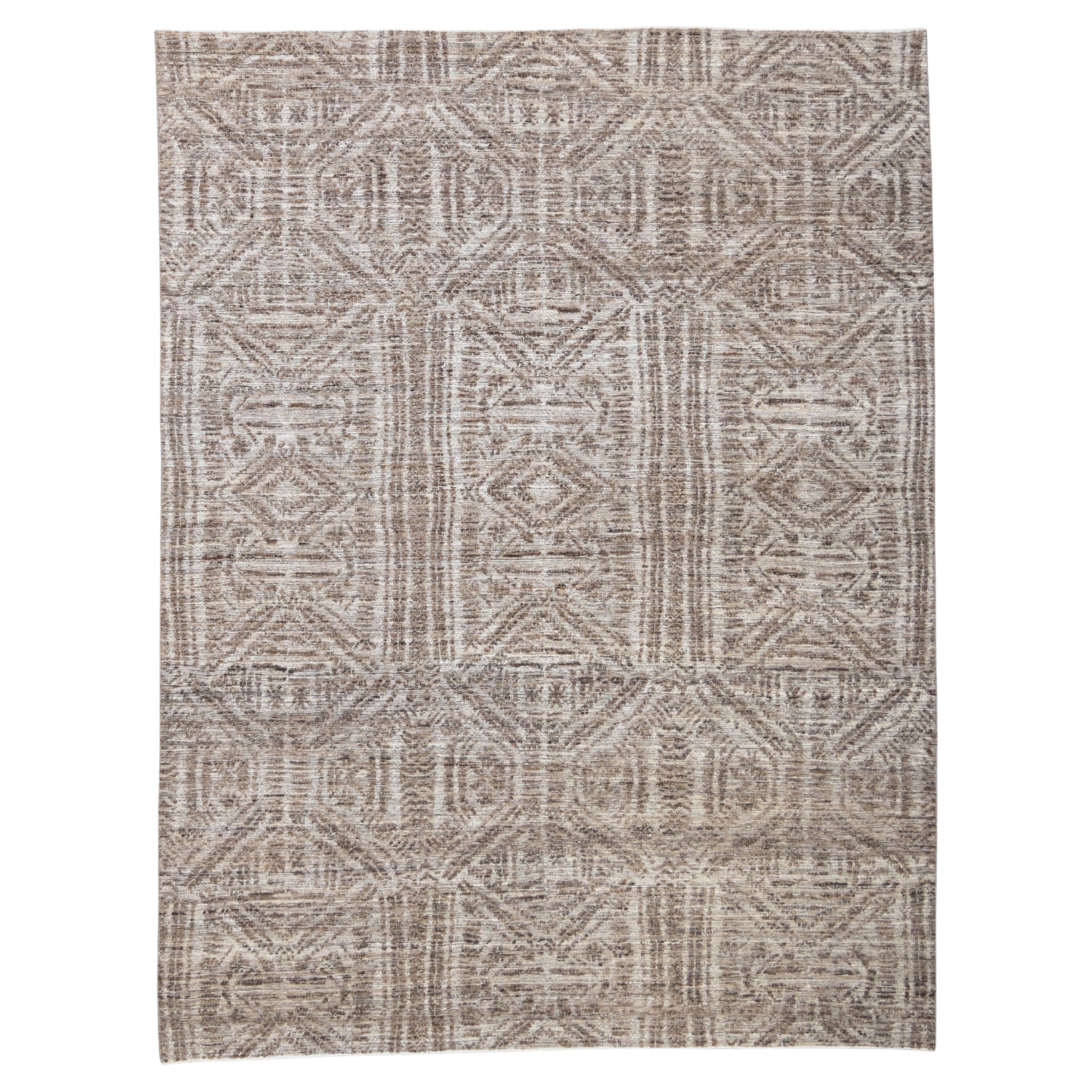 Modern Brown Tribal Geometric Designed Wool Rug 9'2''x12'