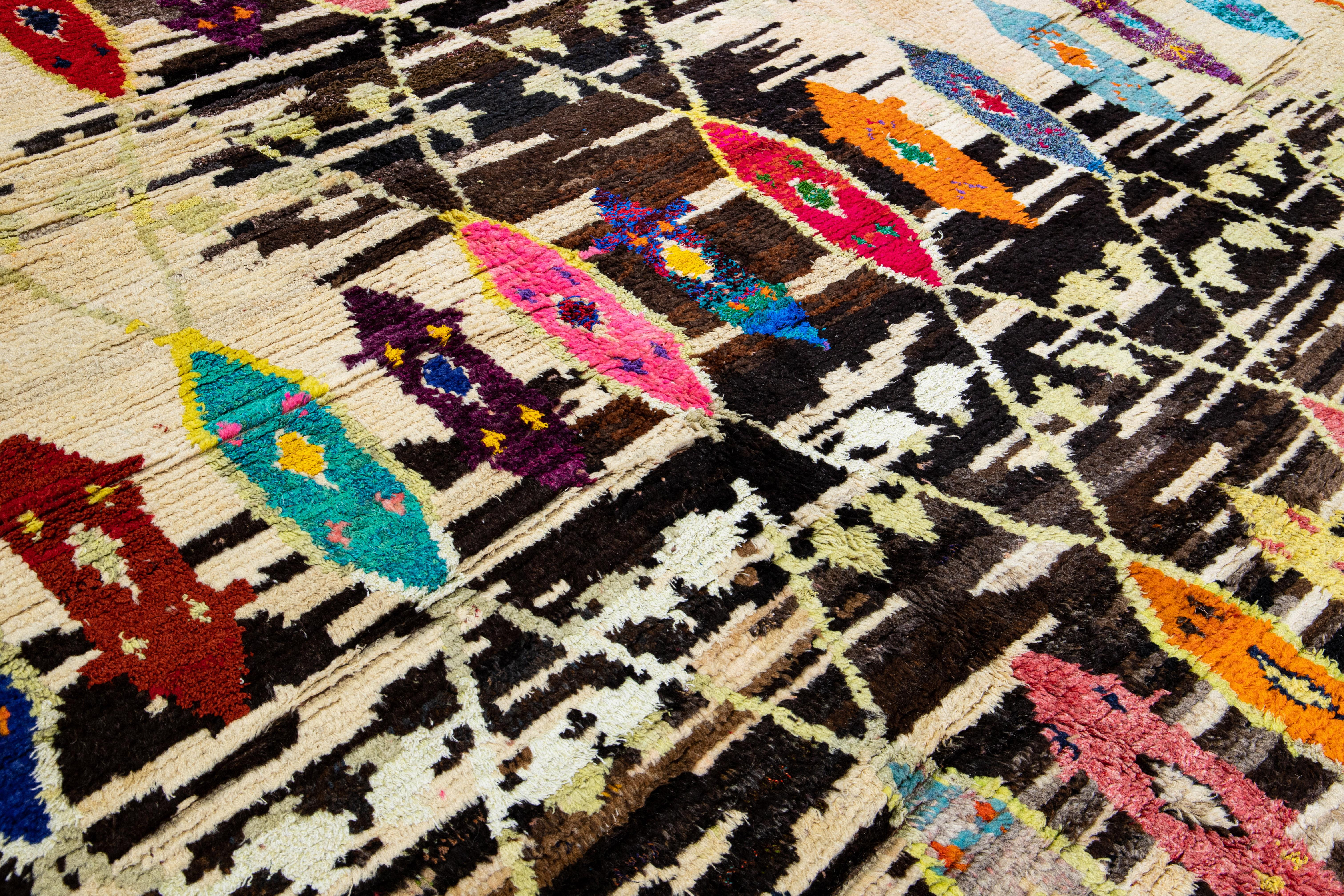 Modern Brown Turkish Tulu Handmade Multicolor Tribal Designed Wool Rug For Sale 7