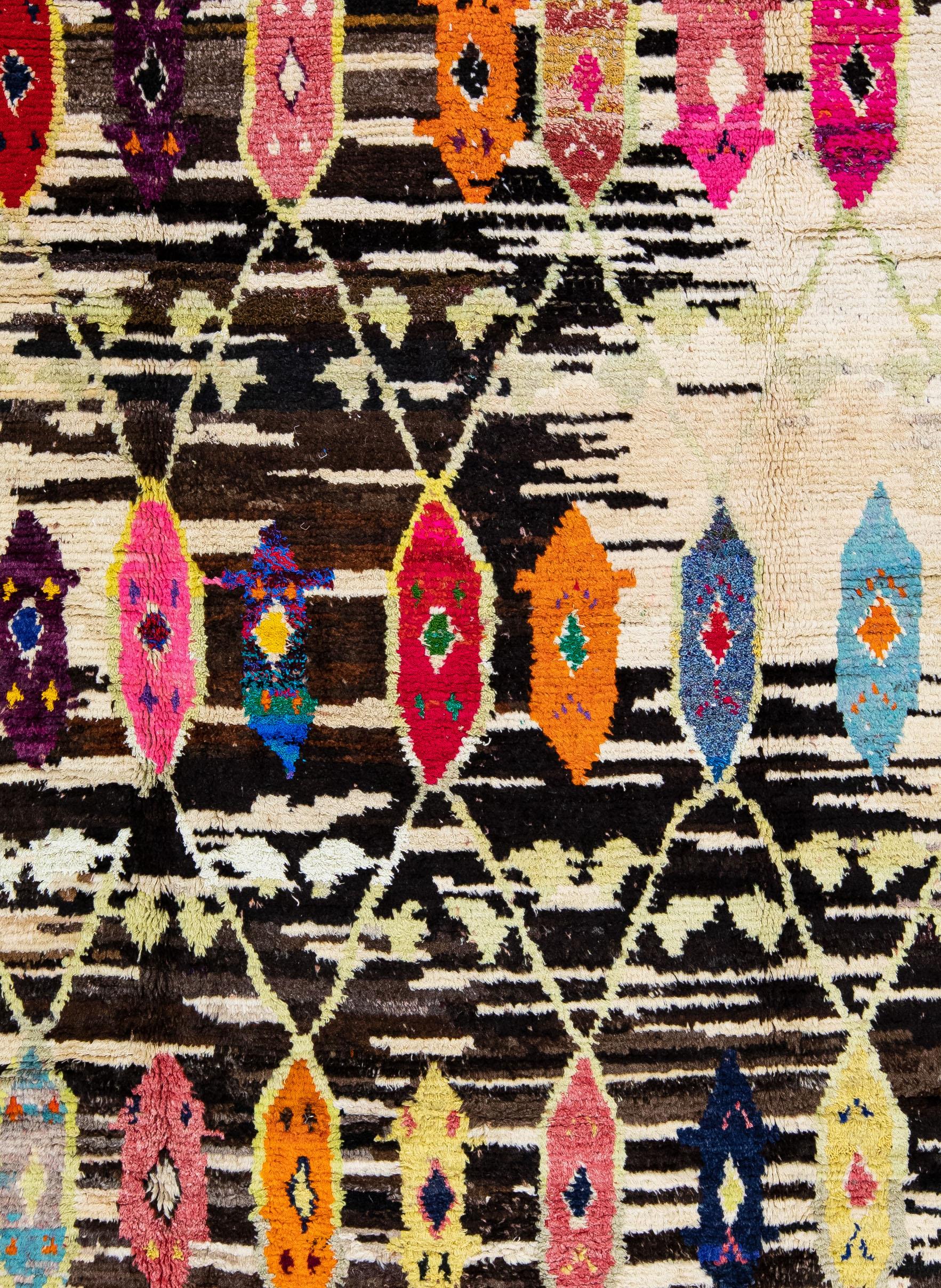 Hand-Knotted Modern Brown Turkish Tulu Handmade Multicolor Tribal Designed Wool Rug For Sale