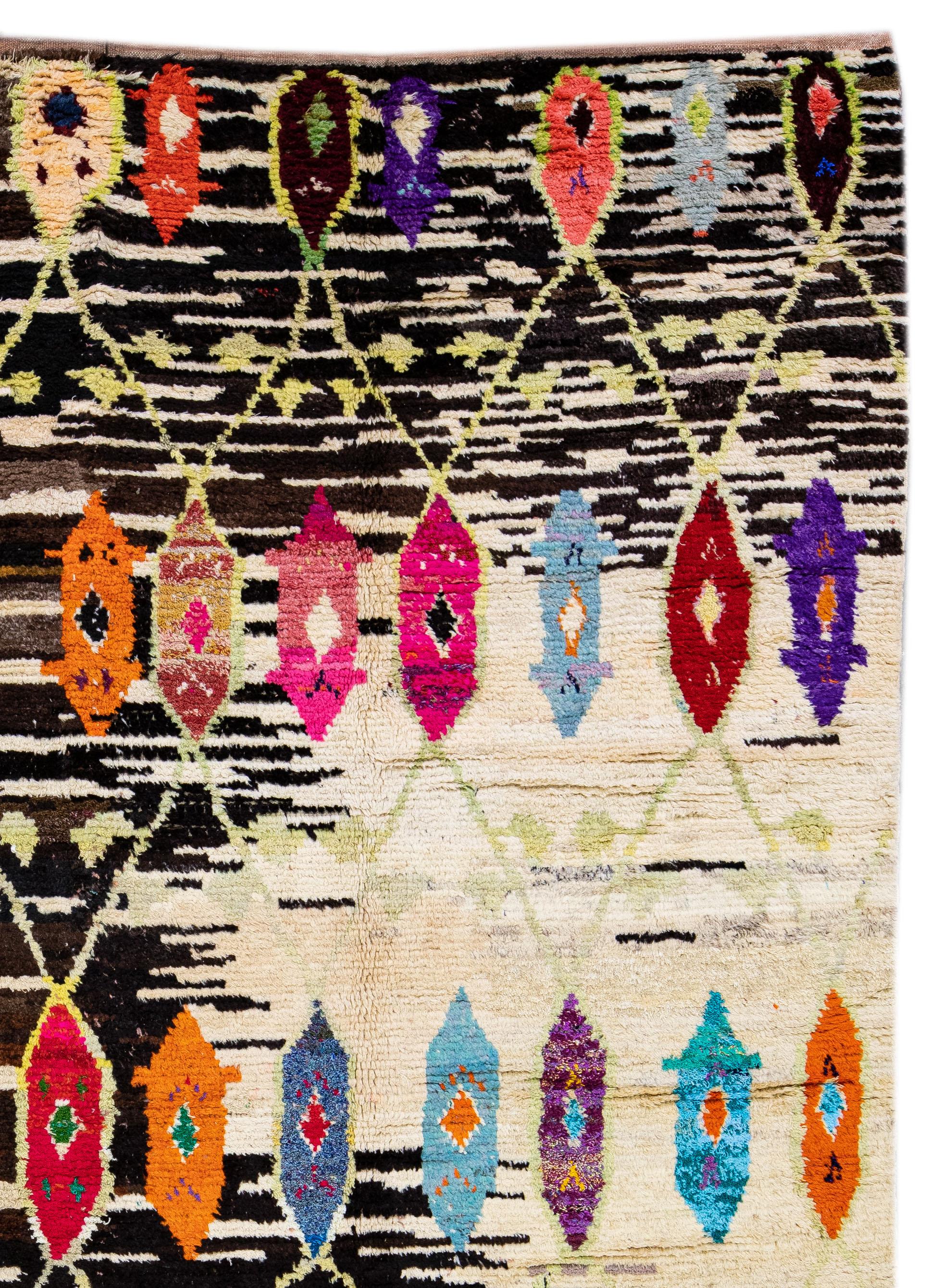 Modern Brown Turkish Tulu Handmade Multicolor Tribal Designed Wool Rug In New Condition For Sale In Norwalk, CT