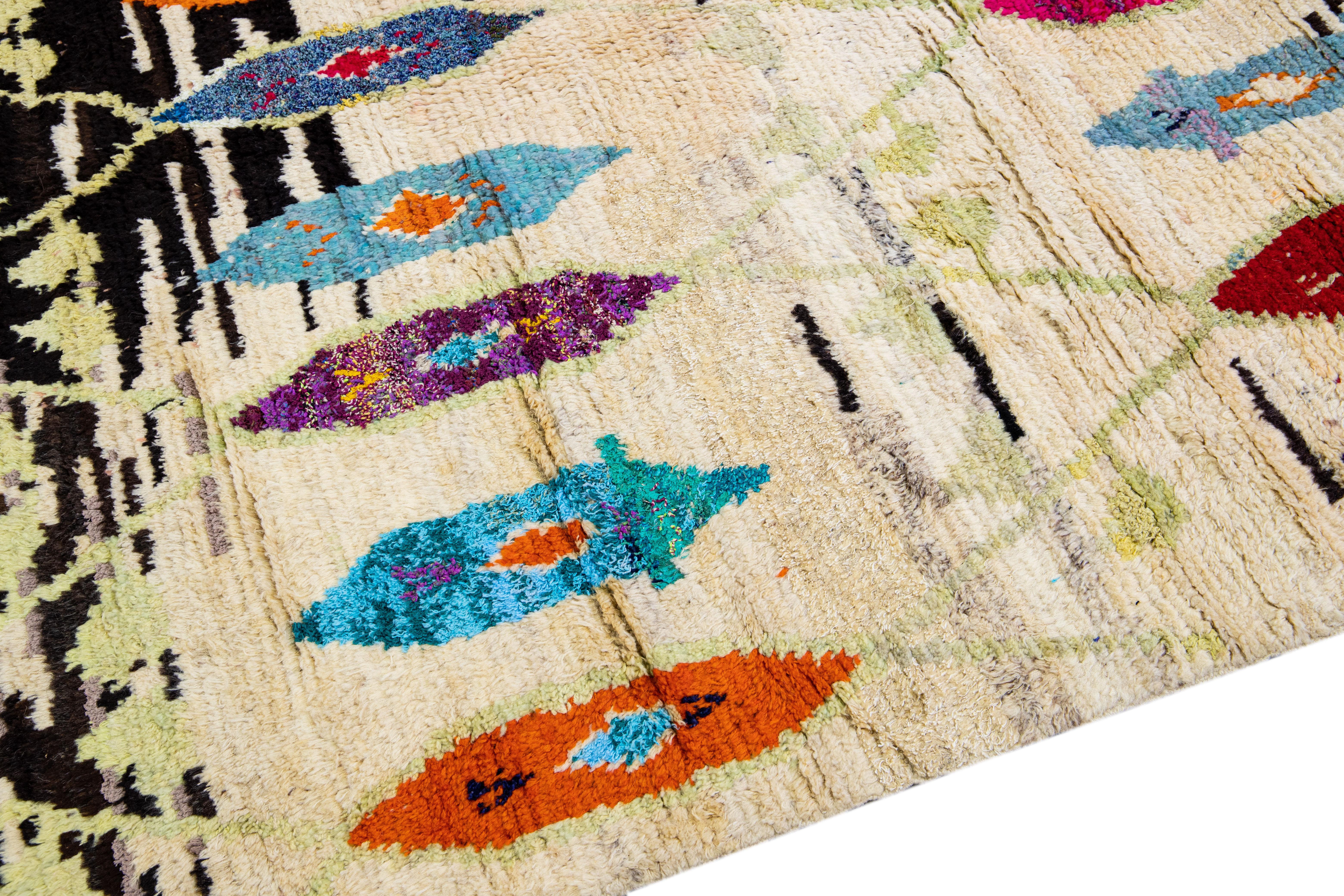 Modern Brown Turkish Tulu Handmade Multicolor Tribal Designed Wool Rug For Sale 3