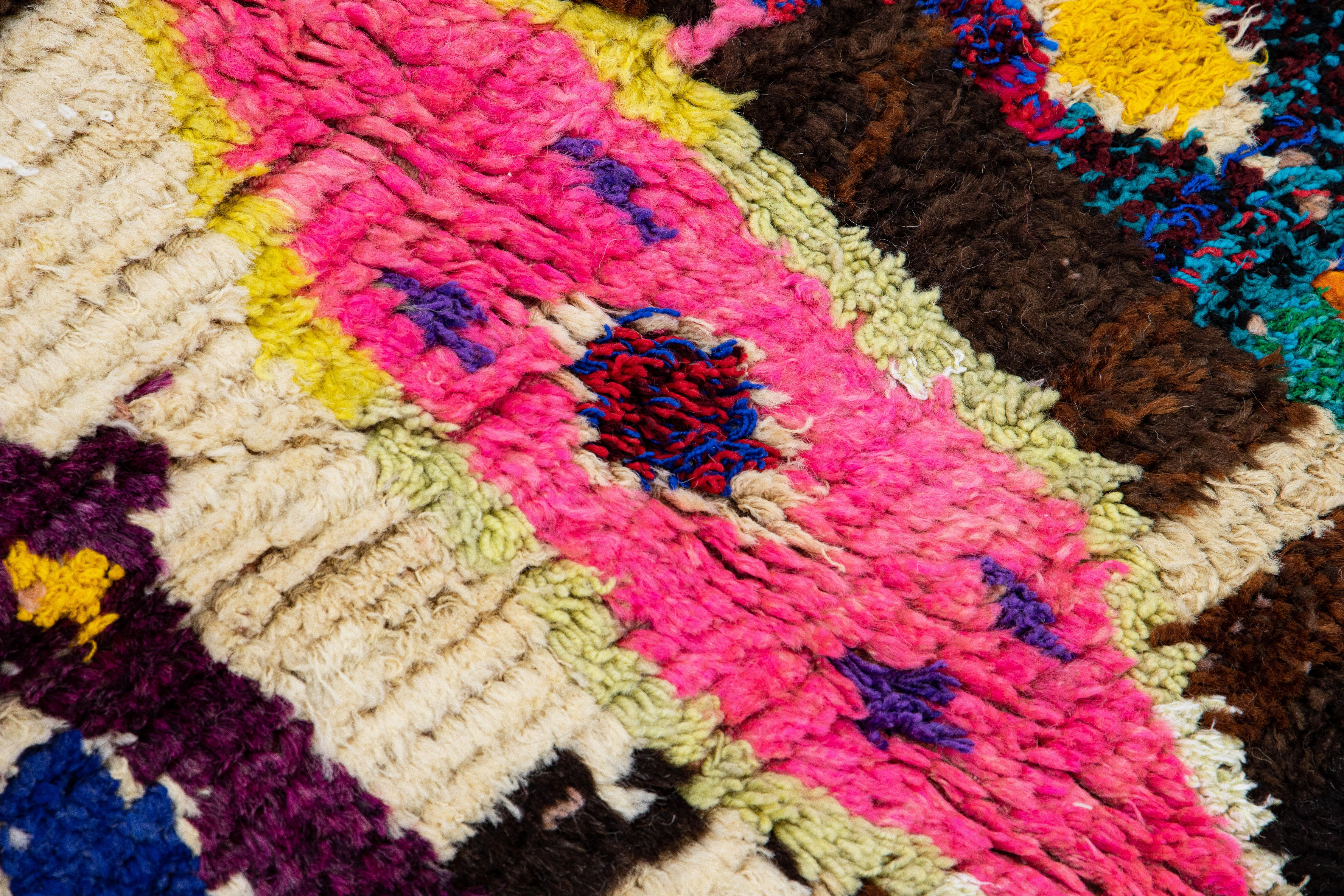 Modern Brown Turkish Tulu Handmade Multicolor Tribal Designed Wool Rug For Sale 4