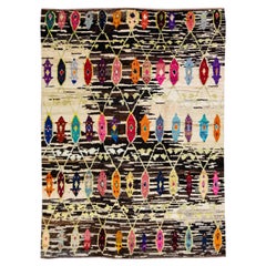 Tapis moderne turc Tulu marron en laine multicolore fait à la main avec motifs tribaux