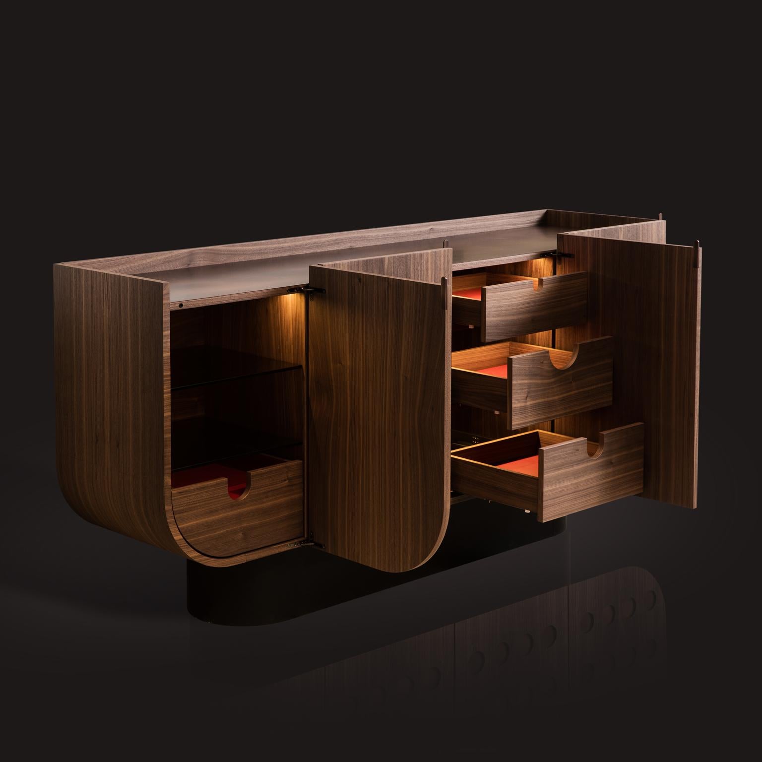 Modernes Brown Holz Nussbaum Bronze Kabinett im Angebot 5