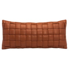 Modern Brown Woven Leather Decorative Lumbar Pillow