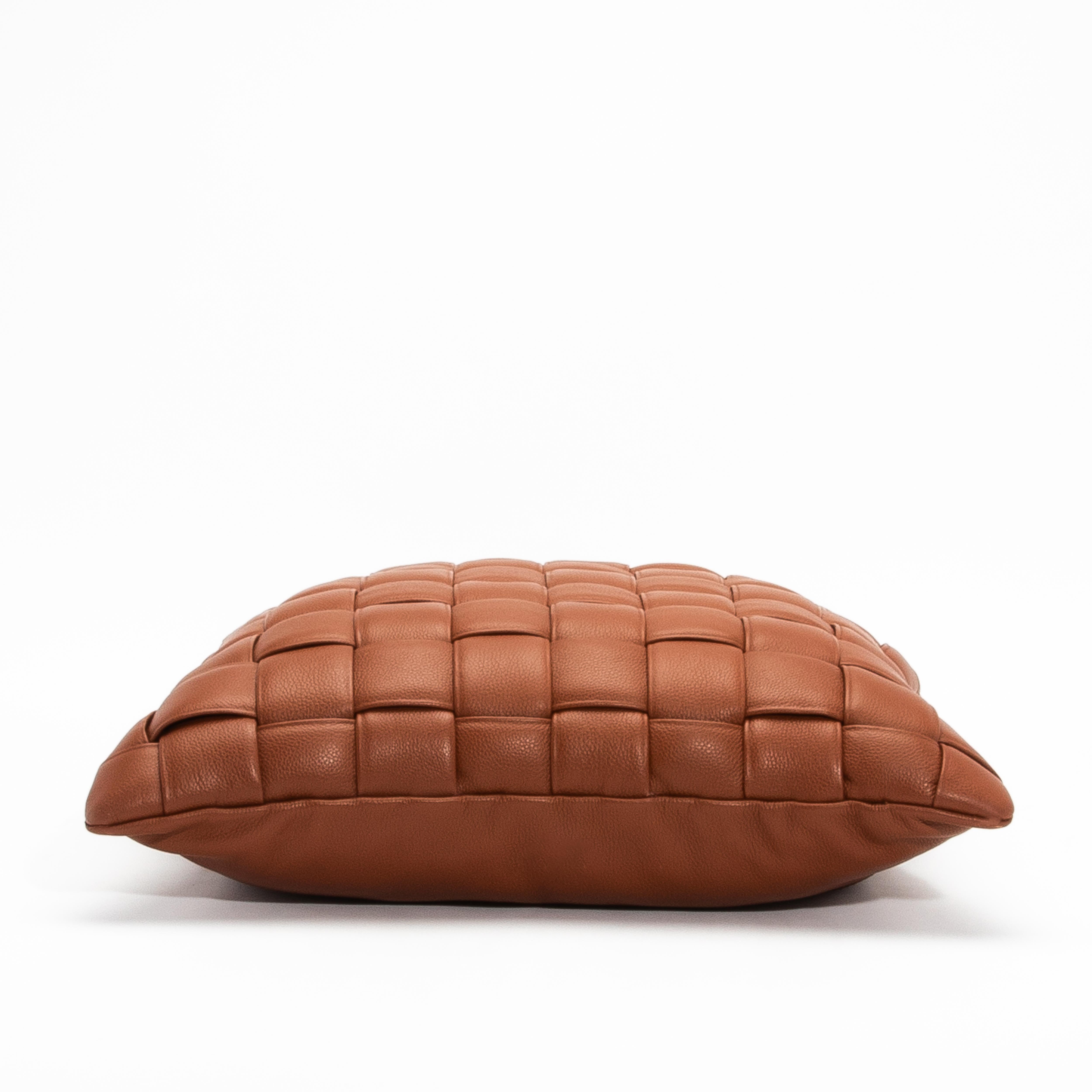 American Modern Brown Woven Leather Decorative Pillow For Sale