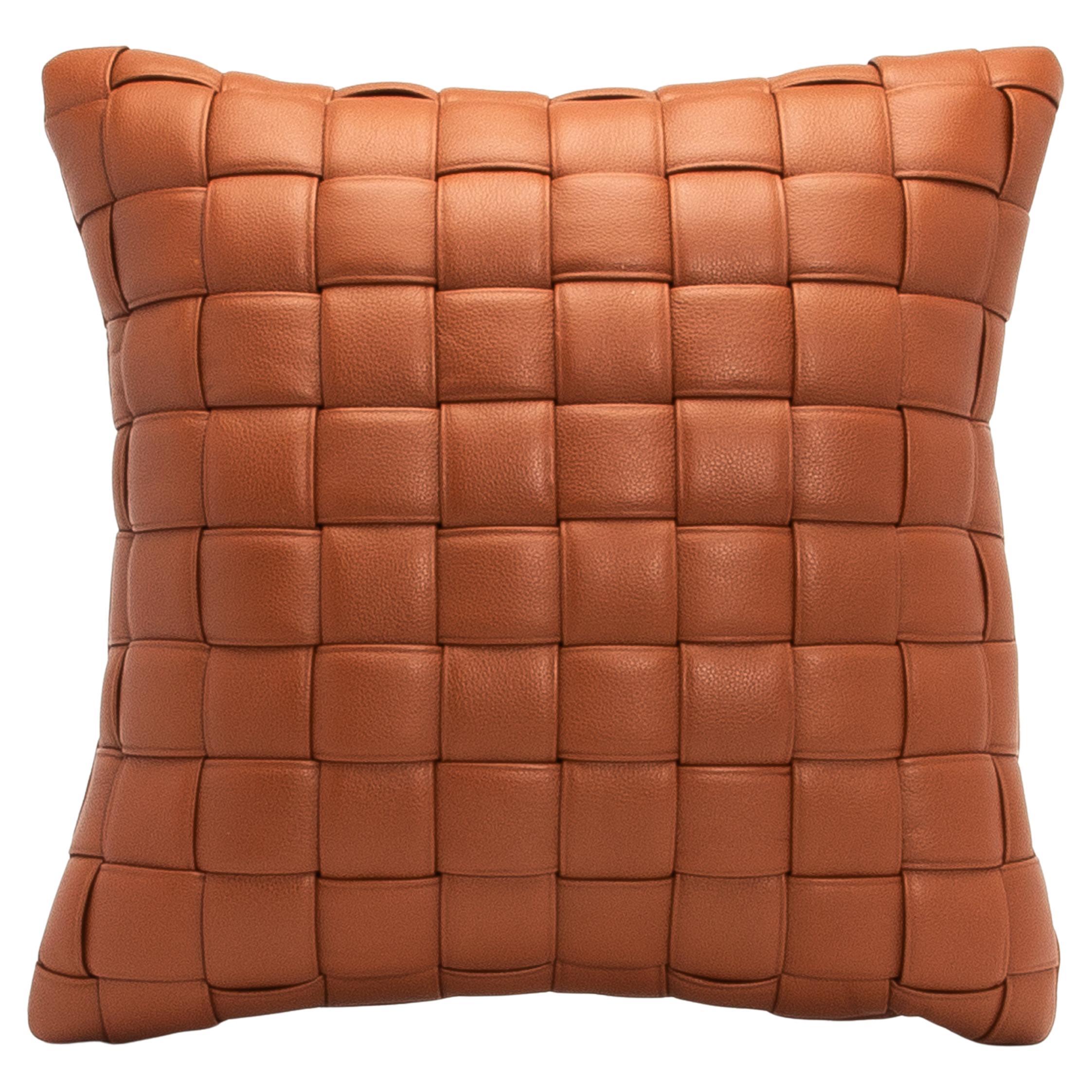Modern Brown Woven Leather Decorative Pillow