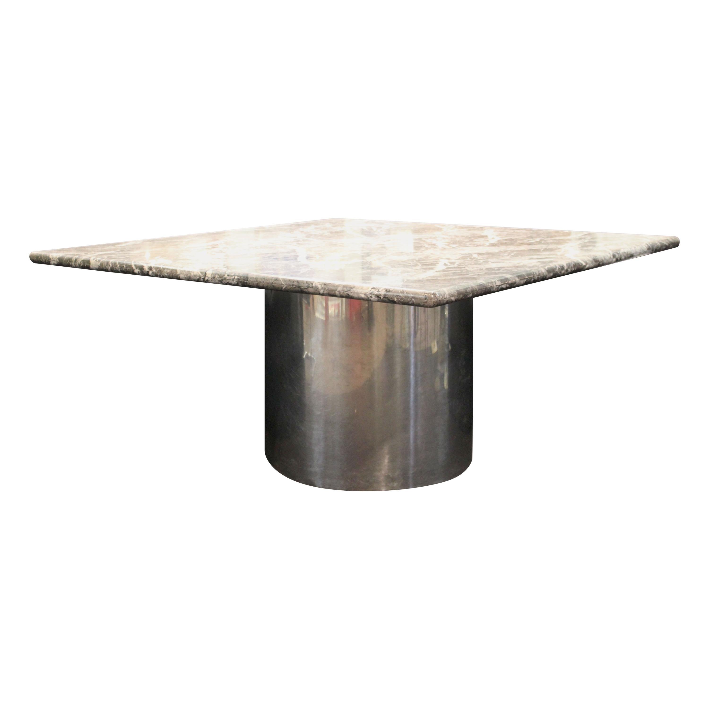 Modern Brueton Style Dining Table With Square Veined Marble Top