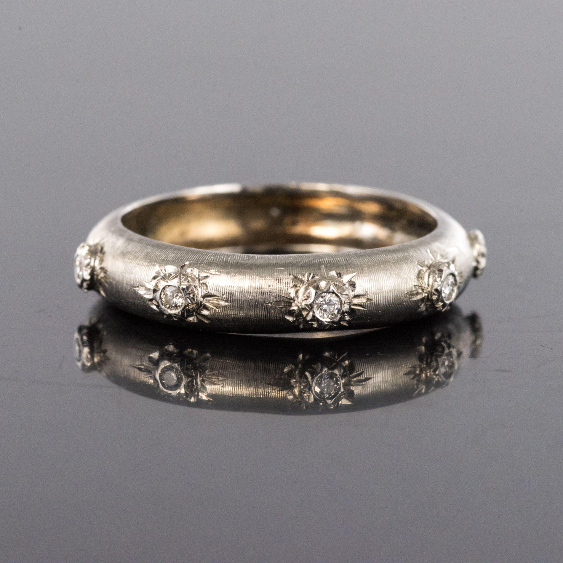 Renaissance Modern Brushed 18 Karat White Gold Diamond Band Ring