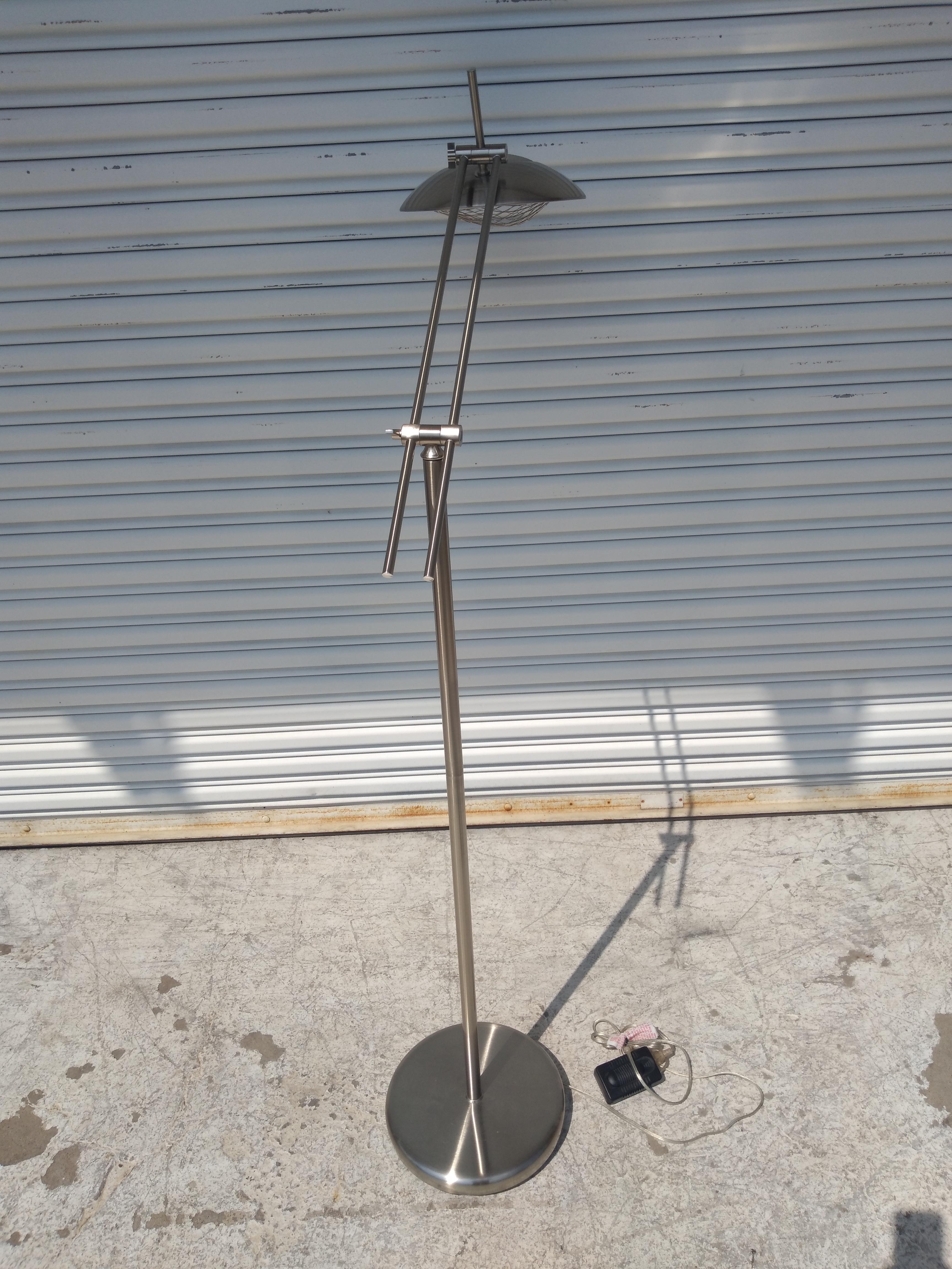Modern Brushed Nickel Adjustable Floor Lamp In Good Condition For Sale In Pasadena, TX