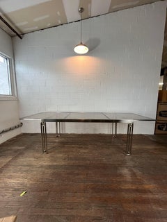 Modern Brushed Nickel and Brass Extendable Dining Table Chrome