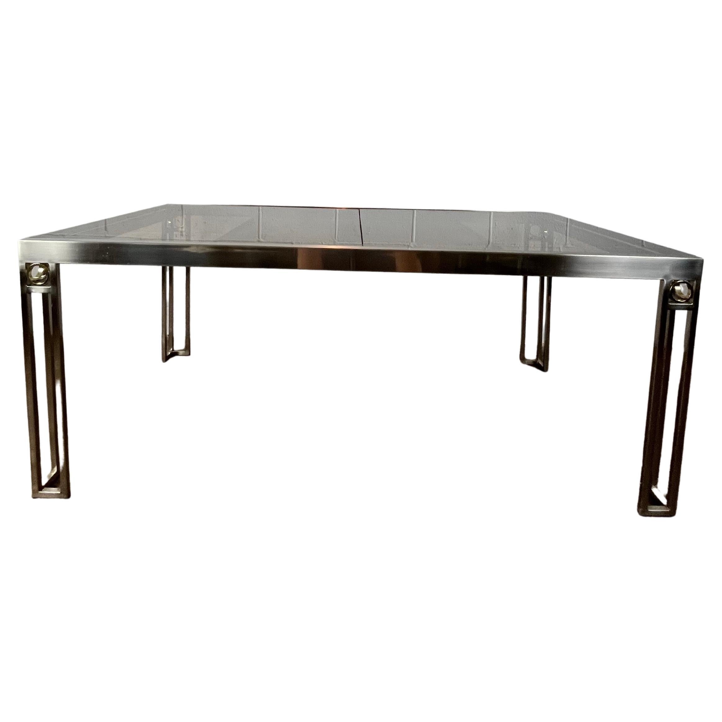Table à manger extensible moderne en nickel brossé et laiton chromé