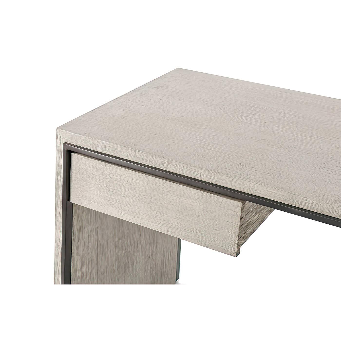 Contemporary Modern Brushed Oak Writing Table For Sale