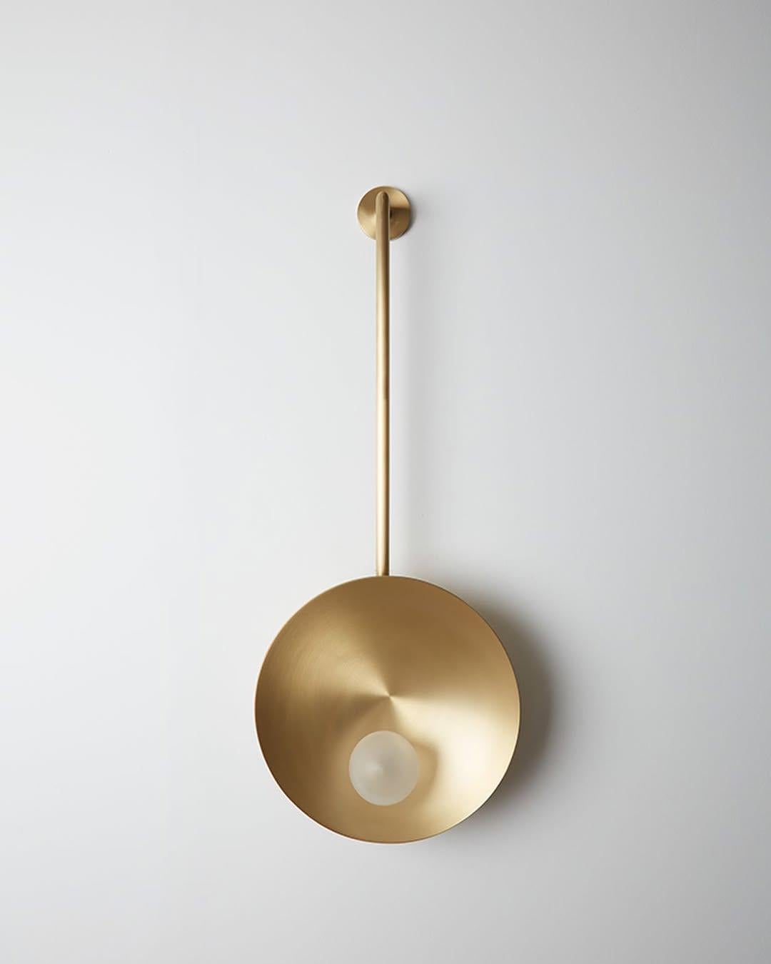 Contemporary Modern Brushed Stainless Steel Oyster Wall Mounted Lamp With Rod by Carla Baz For Sale