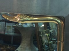 Modern Brushed Steel and Brass Swan Head Rectangular Mirror By Maison Jansen